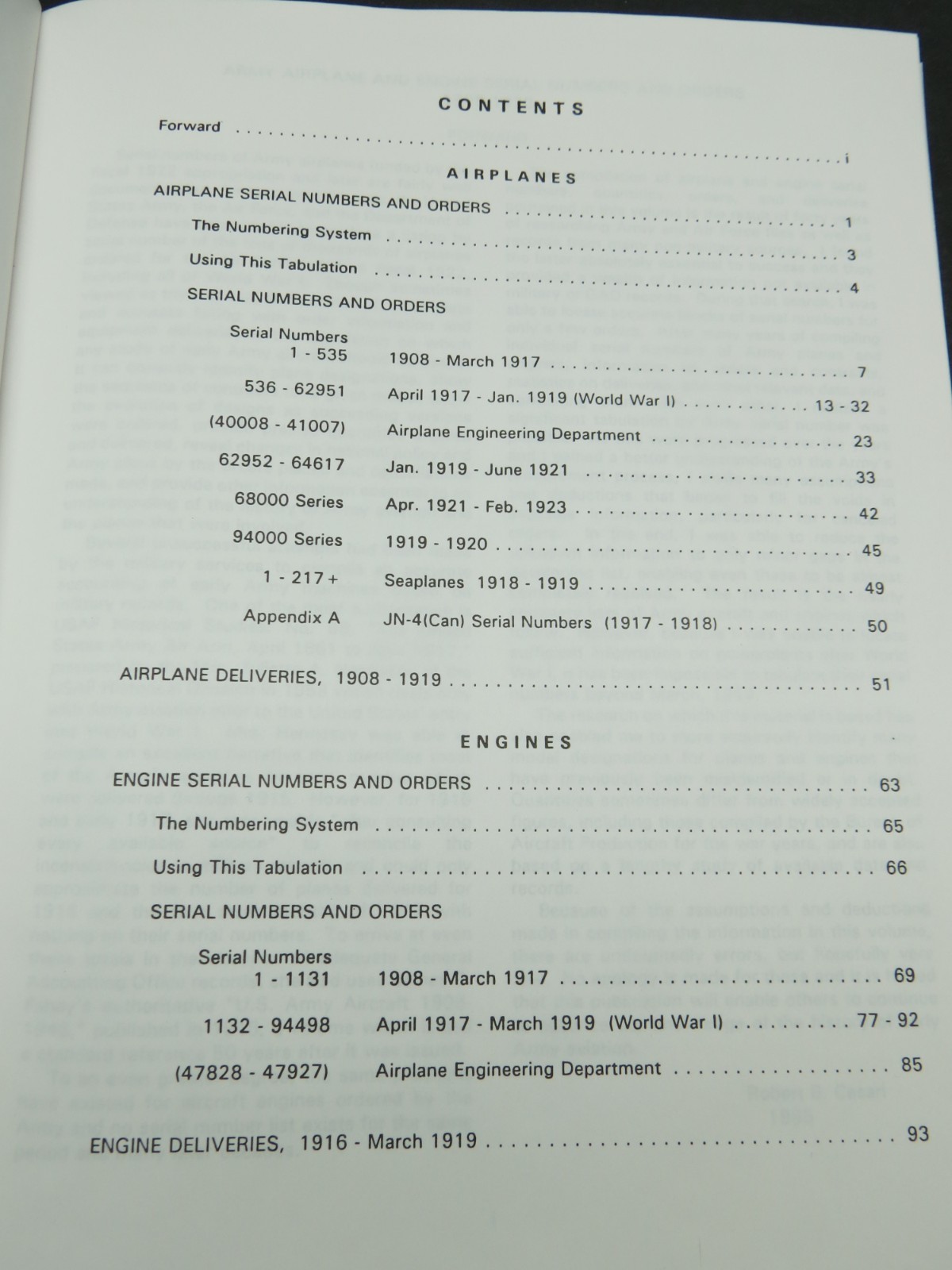 Rare Book: U.S Army Aviation Aircraft & Engine Serial Numbers & Orders 1908-1923