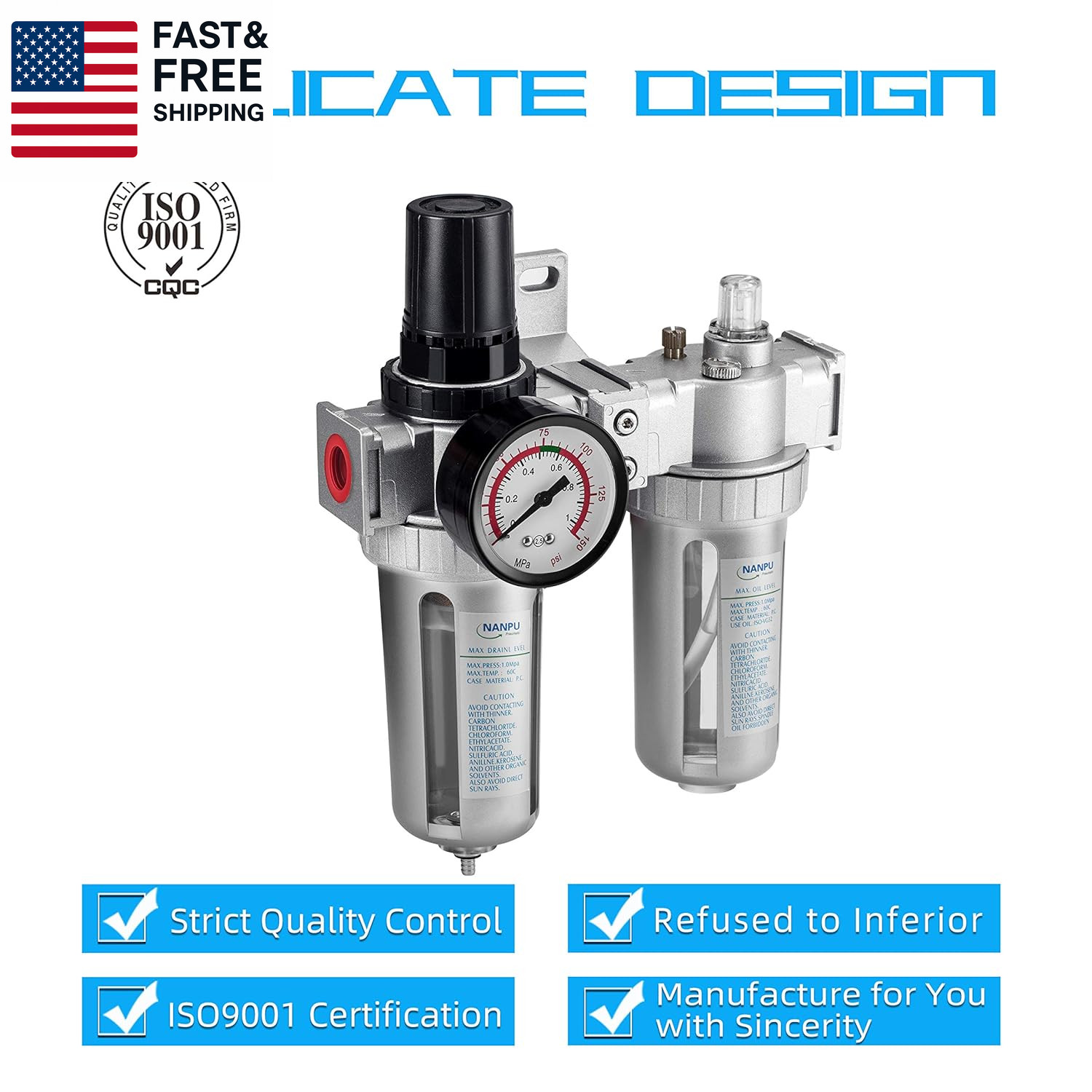 1/2" NPT Air Filter Pressure Regulator Lubricator Dryer Gauge Kit Water/Oil Trap