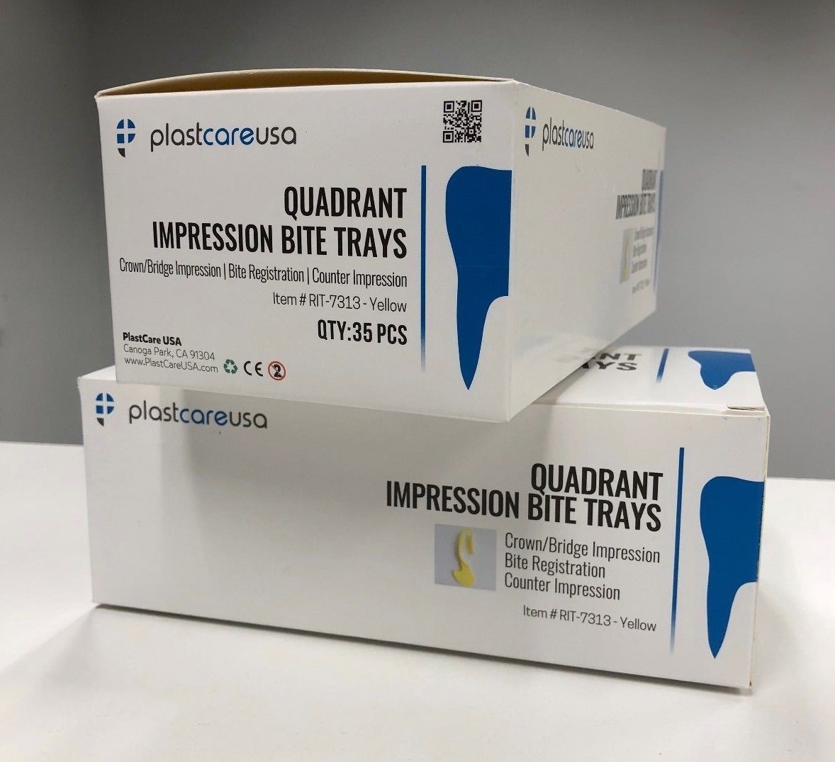 35 Dental Impression Bite Registration Triple Trays Molding, Quadrant, (Yellow)