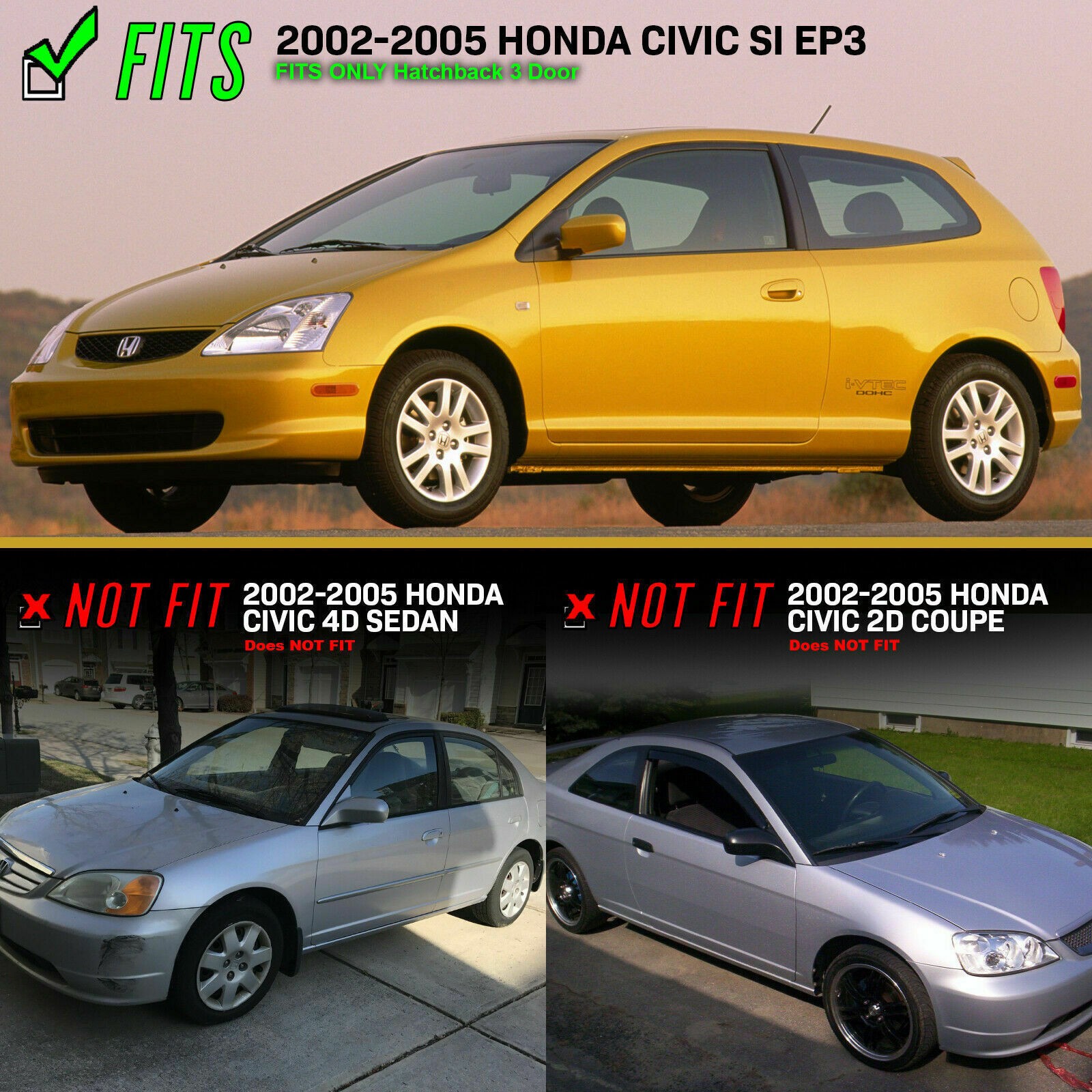 4X Amber Front+Red Rear Side Marker Lights For 2002-2005 Honda Civic Si EP3 3DR