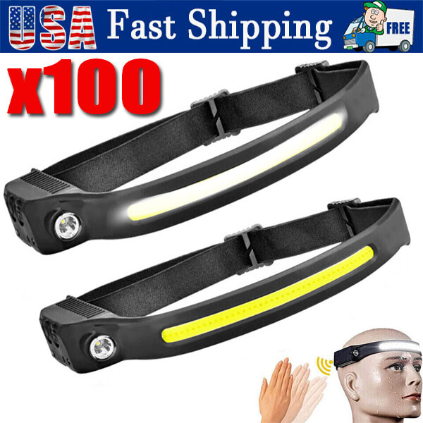 COB LED Headlamp USB Rechargeable Headlight Torch Work Light Bar Head Band Lamp