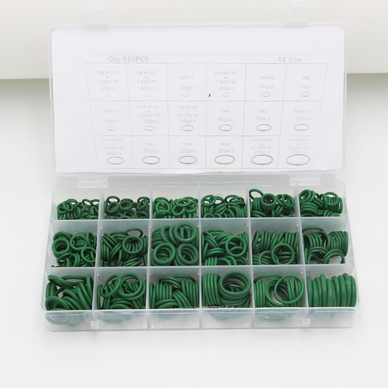 530PCS Green HNBR O-Rings Assortment Kit for A/C Compressor 18 Sizes US Stock