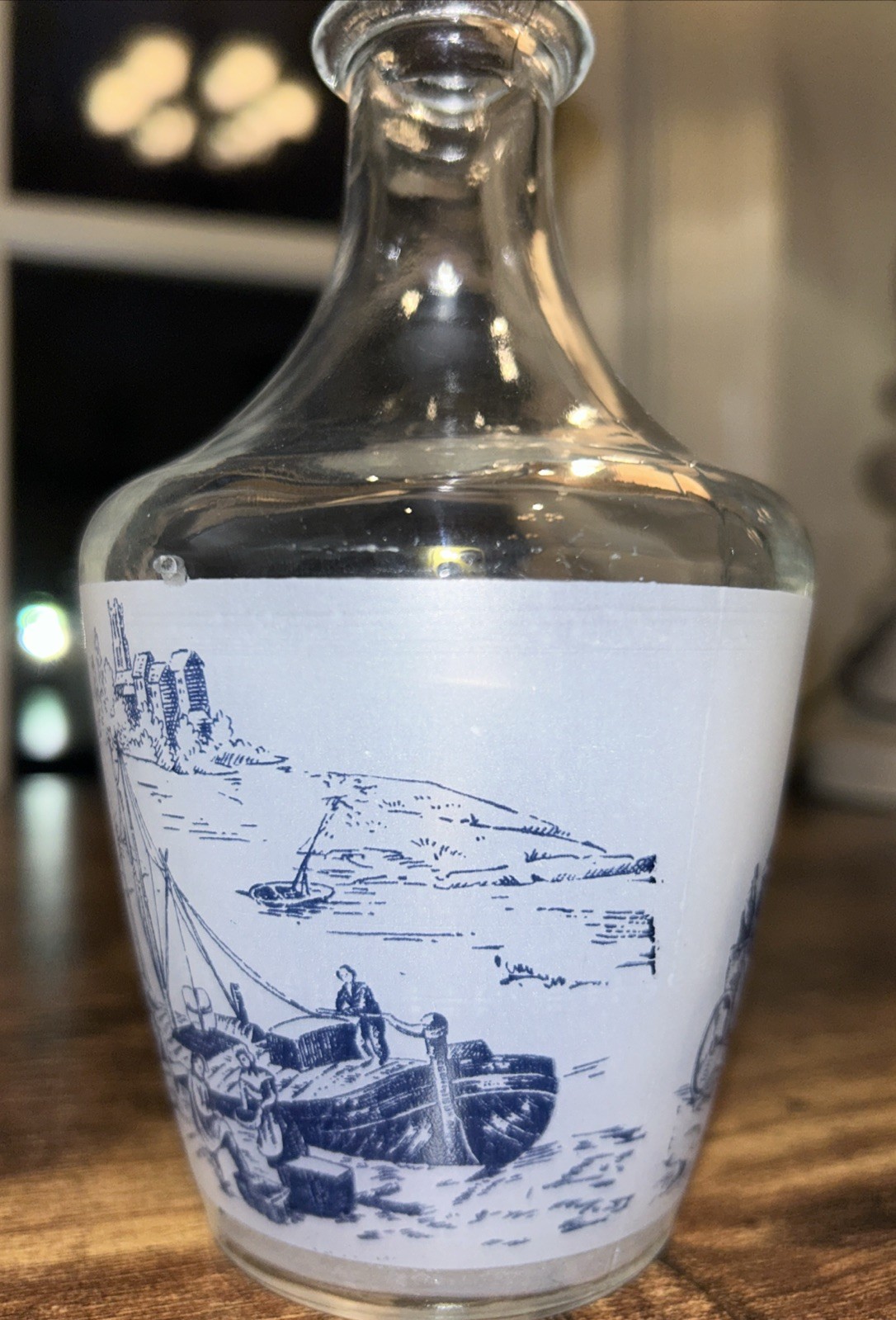 VTG VERRERIE CRISTALLERIE D'ARQUES FRANCE LIQUOR DECANTER Stagecoach River Scene