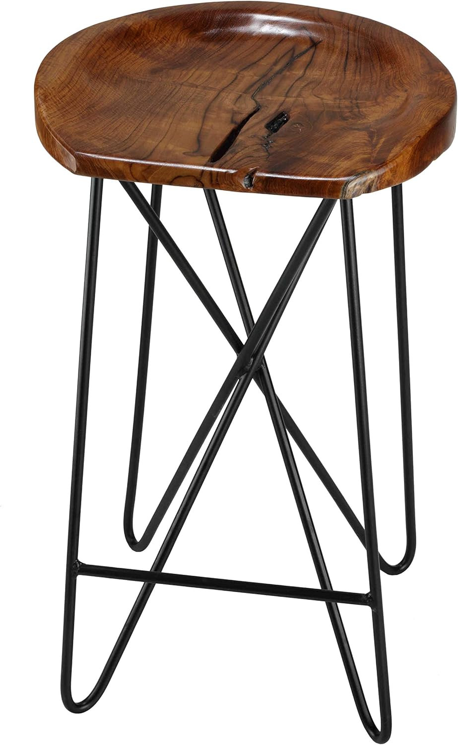Aloha Backless Teak Counter Stool with Black Metal Legs - 27" Tall