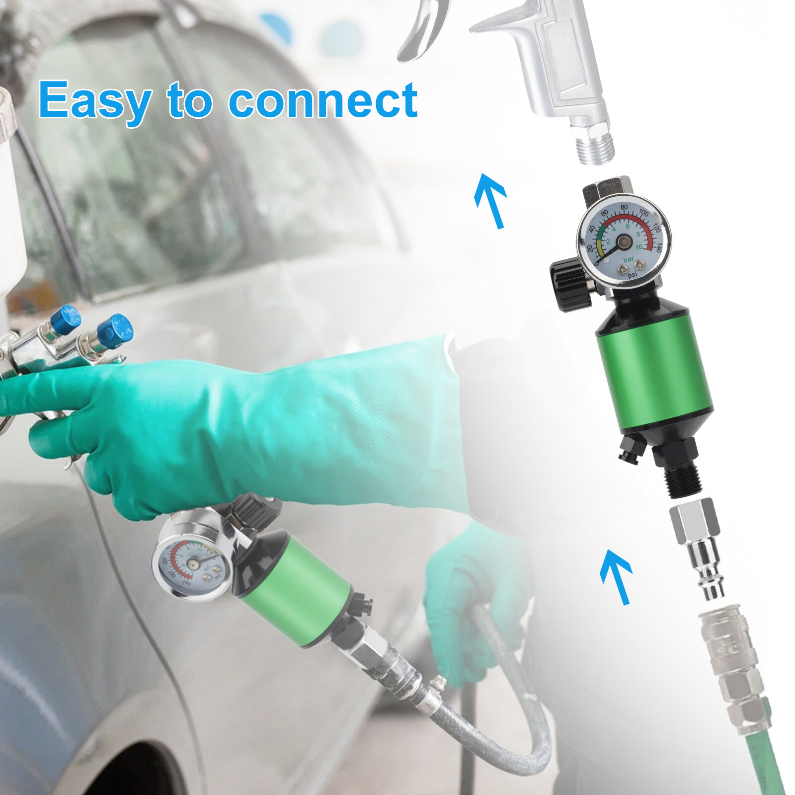 150PSI Pressure Gauge Oil-Water Separator 1/4" NPT Air Filter Regulator