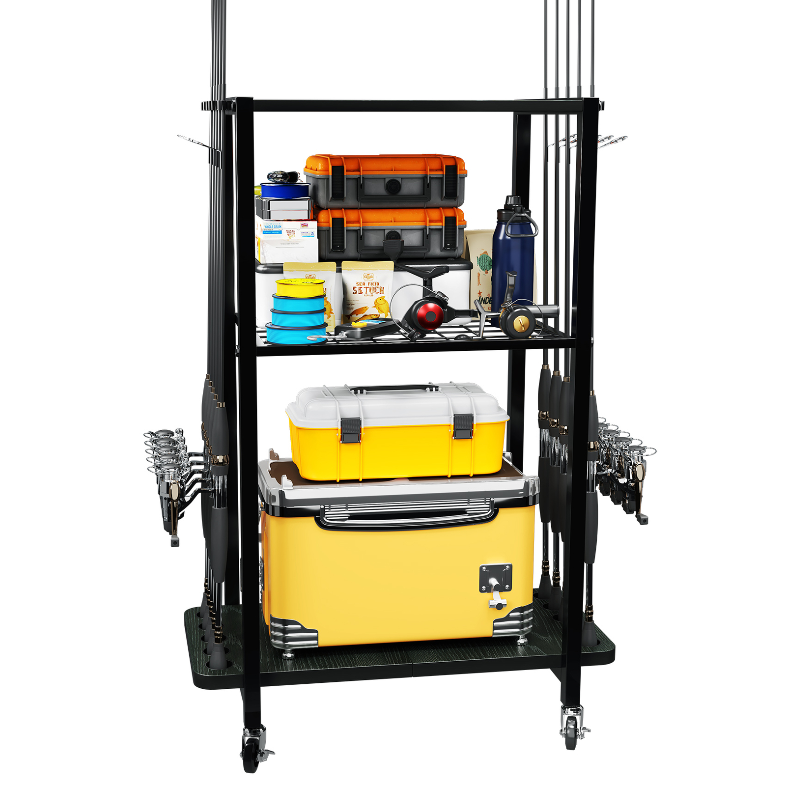 TC-HOMENY 10 Rod Fishing Rod Holder Rack Fishing Gear Equipment Tackle Organizer