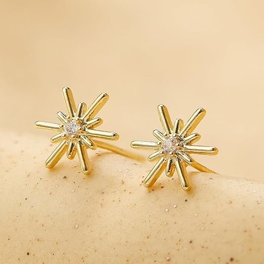 14K Gold Star Stud Earrings for Women, Dainty Minimalist Hypoallergenic