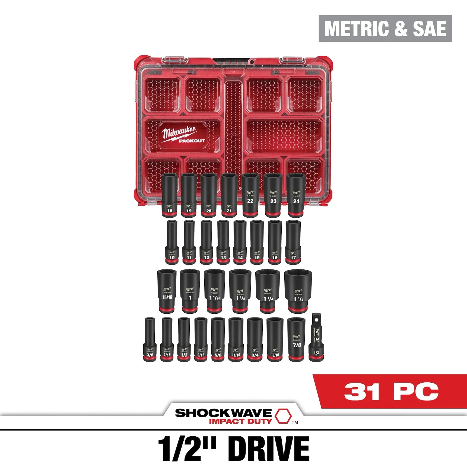Milwaukee 49-66-6806 SHOCKWAVE Imp Socket 1/2Dr 31PC PACKOUTSET  AUTH USA DEALER