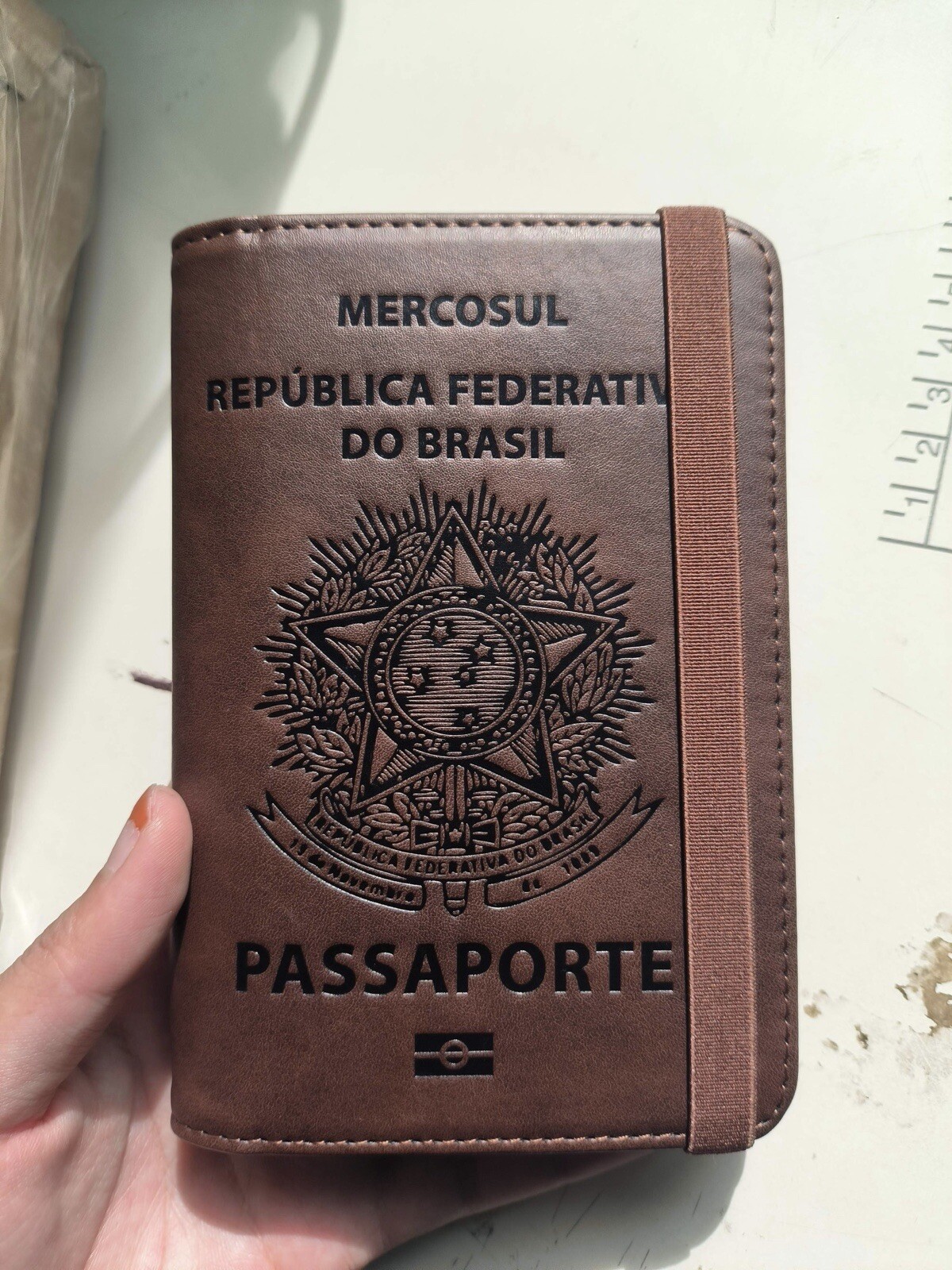 Brazilian genuine leather passport holder.