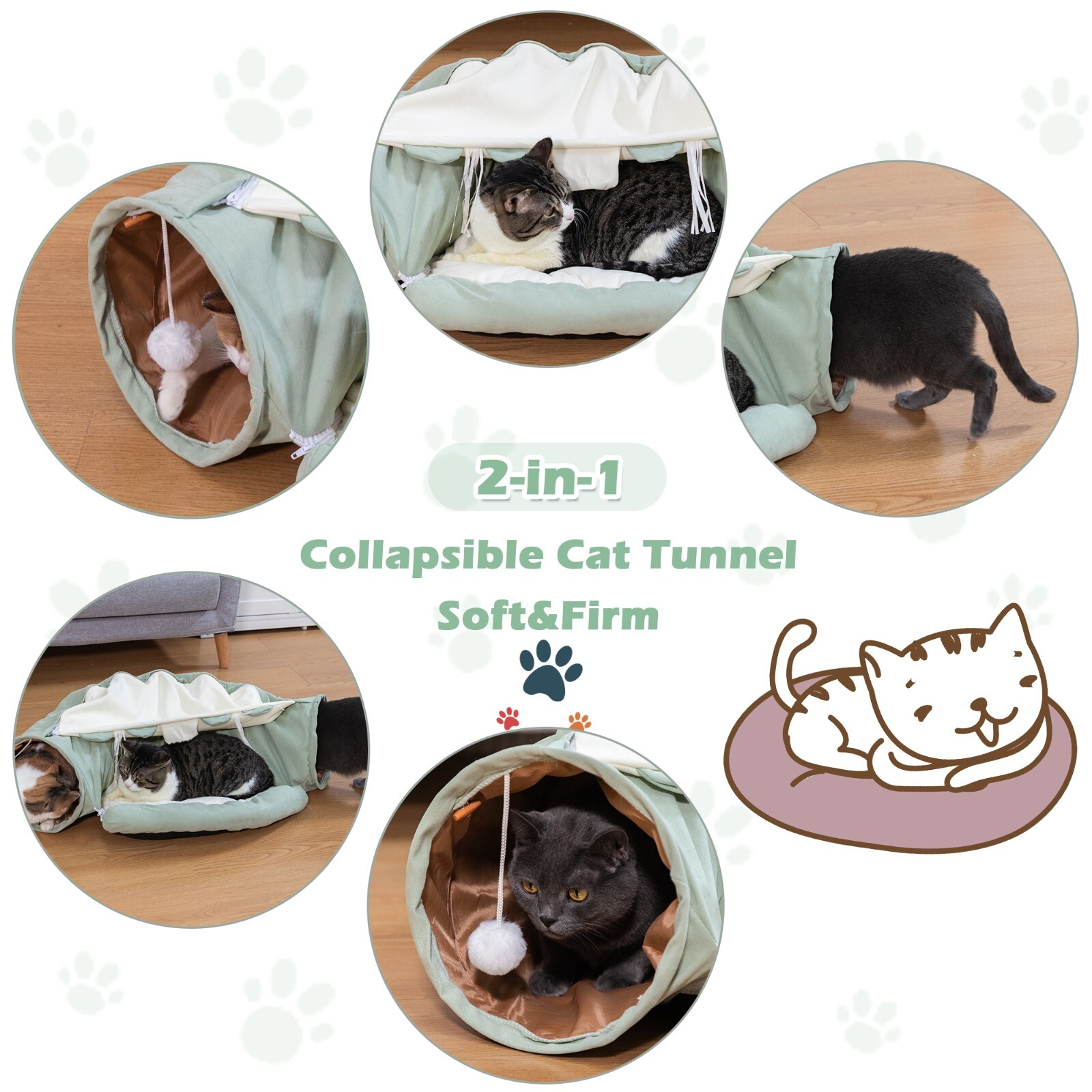 COZIWOW Cat Tunnel Bed 2-in-1 Cat Tunnel for Indoor Cats Collapsible Cat Cave