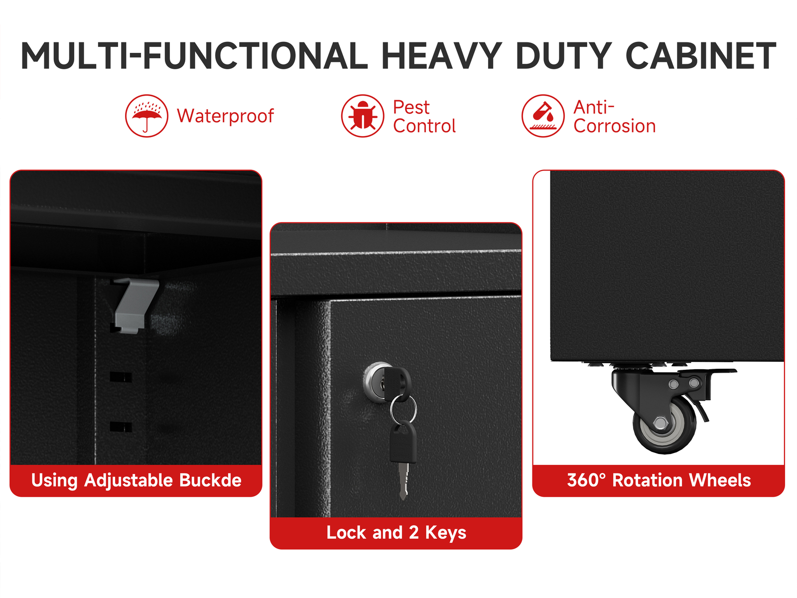Metal Storage Cabinet W/ Adjustable Shelves Garage Storage Cabinet Tool Cabinet