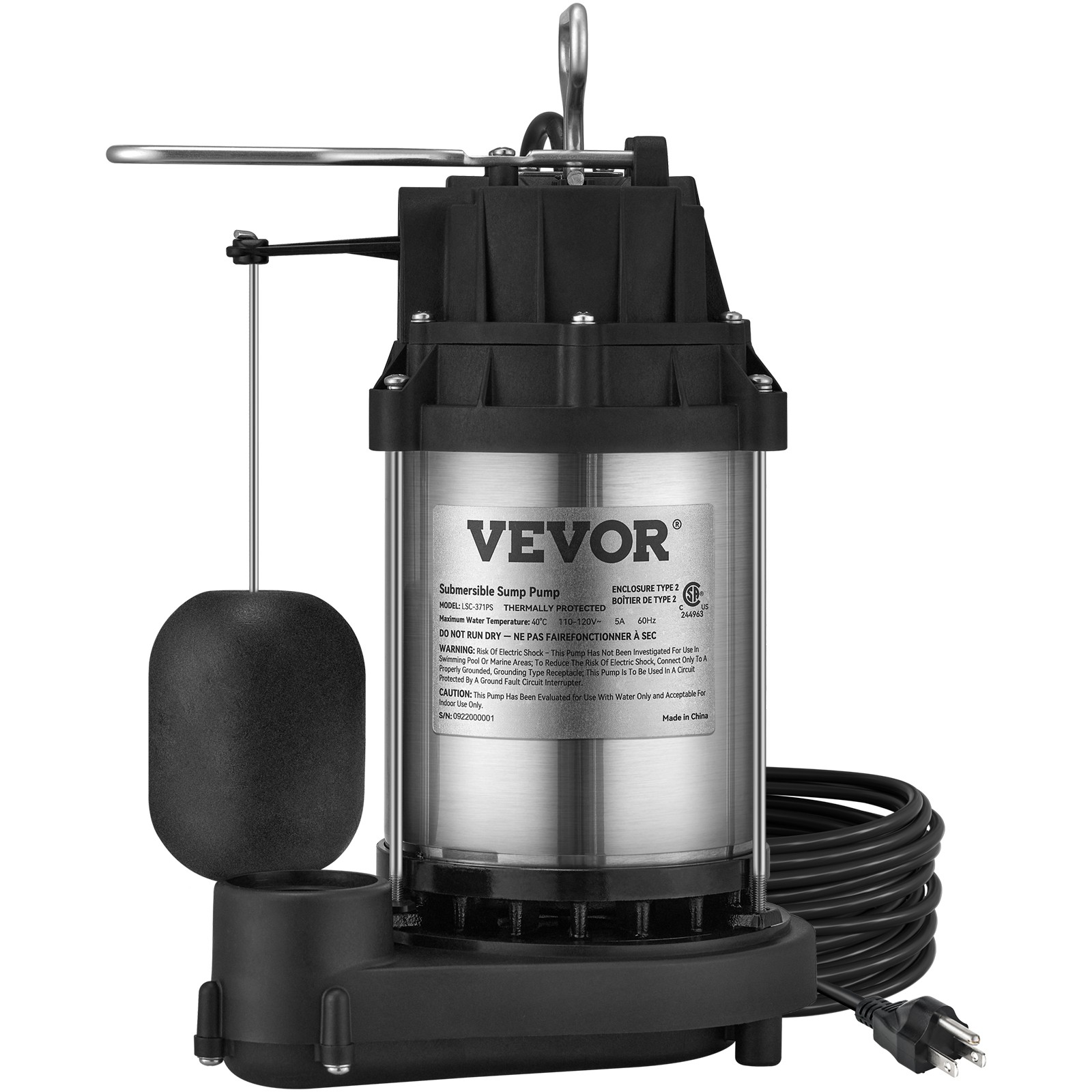 Submersible Sump Pump Water Pump 1/2 HP 4320GPH Steel Basement