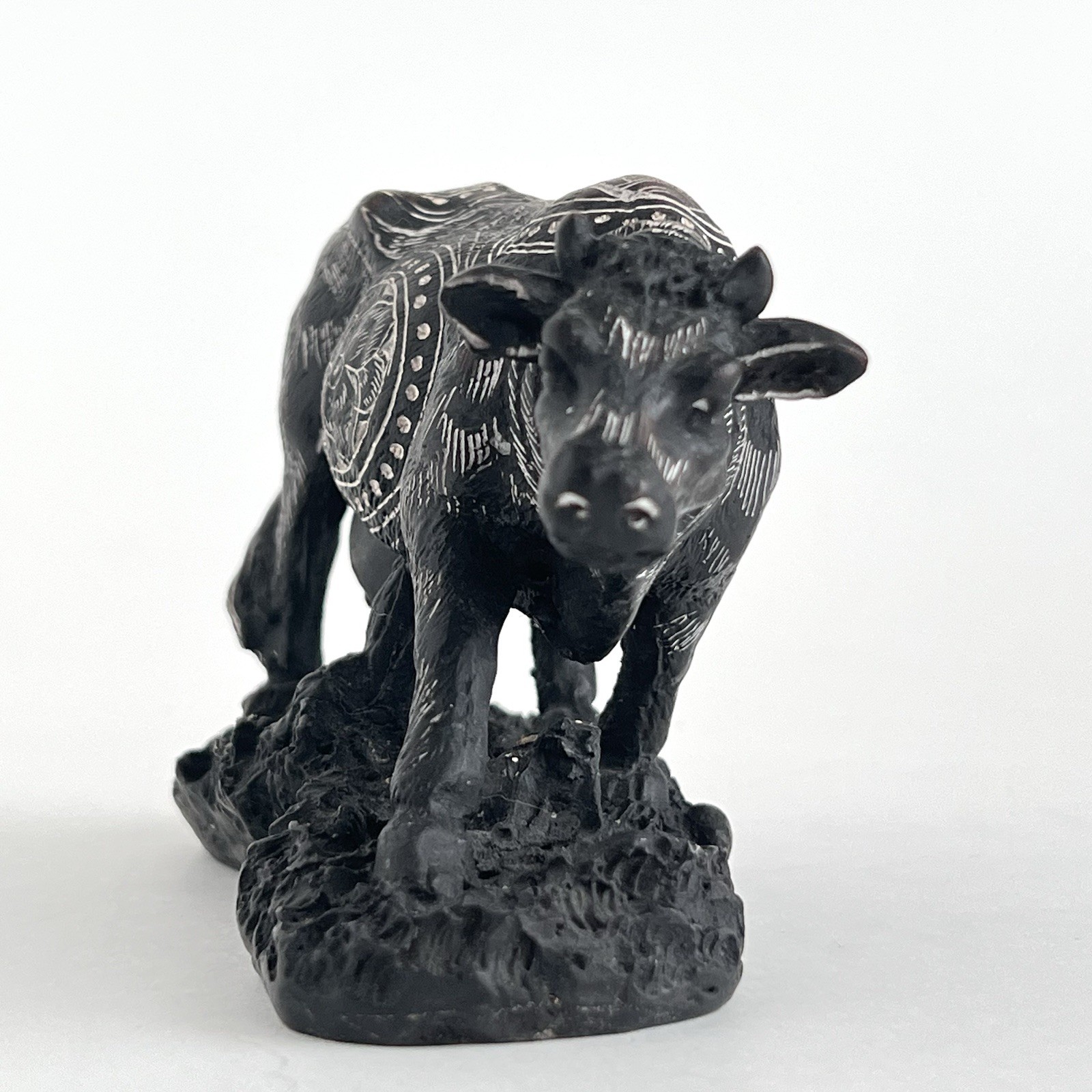 Cow Bull Figurine With Intricate Art