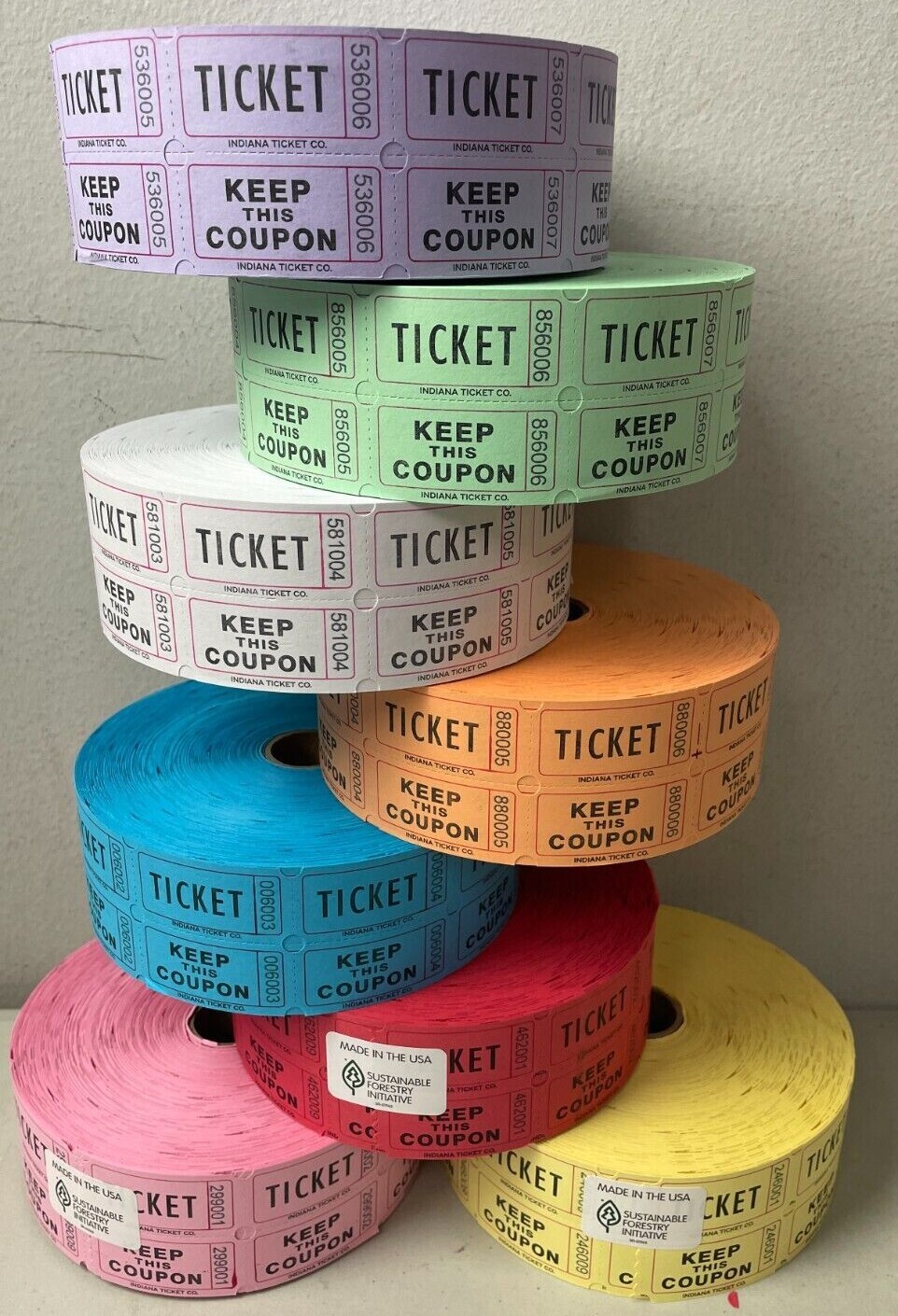 5 Rolls Raffle Tickets 2000 50/50 Double Stub Five Roll Deal 10,000 Fund Raiser