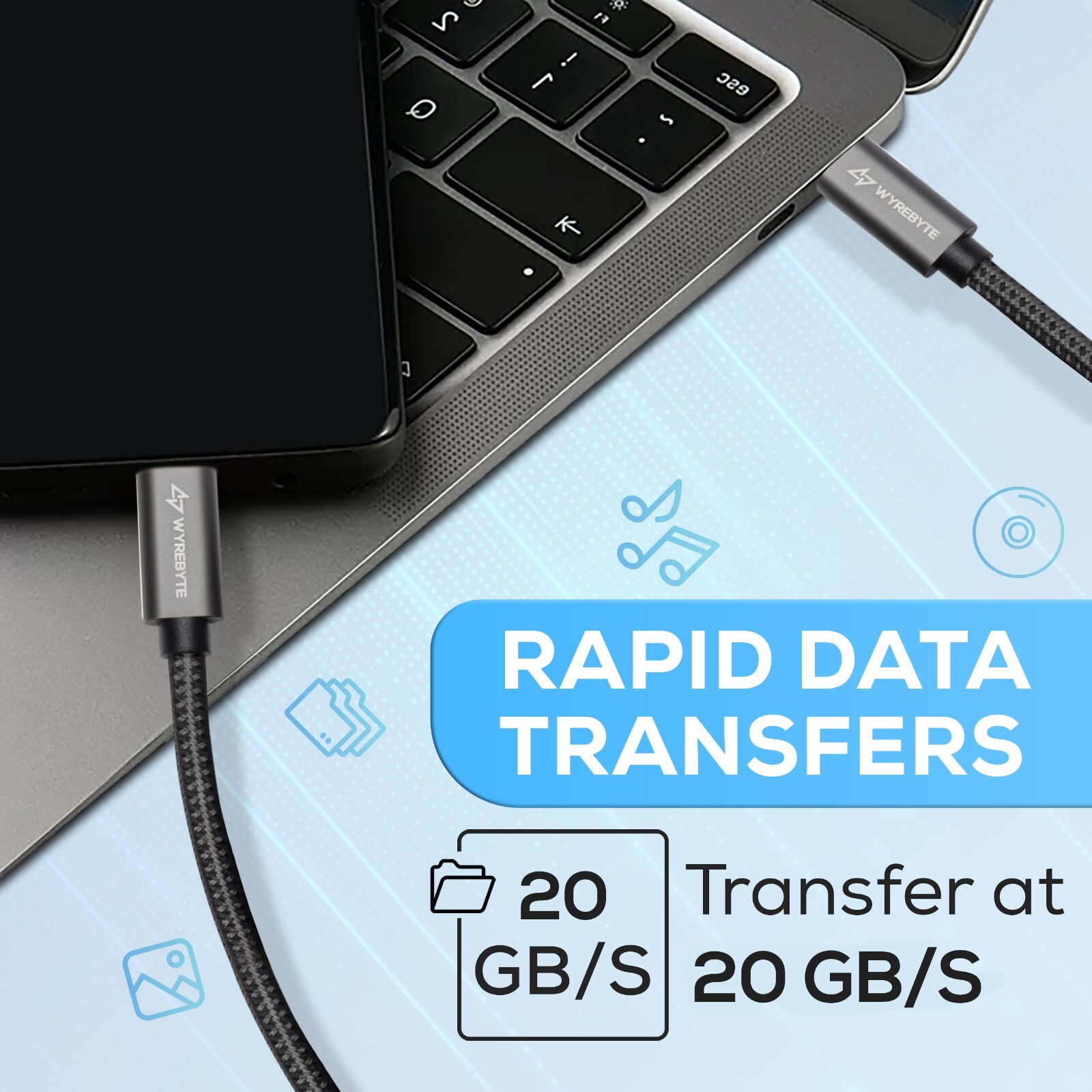 WyreByte | USB-C to USB-C 3.2 | 100W PD | 20 Gbps Data | 4K Video | USB-C Cable
