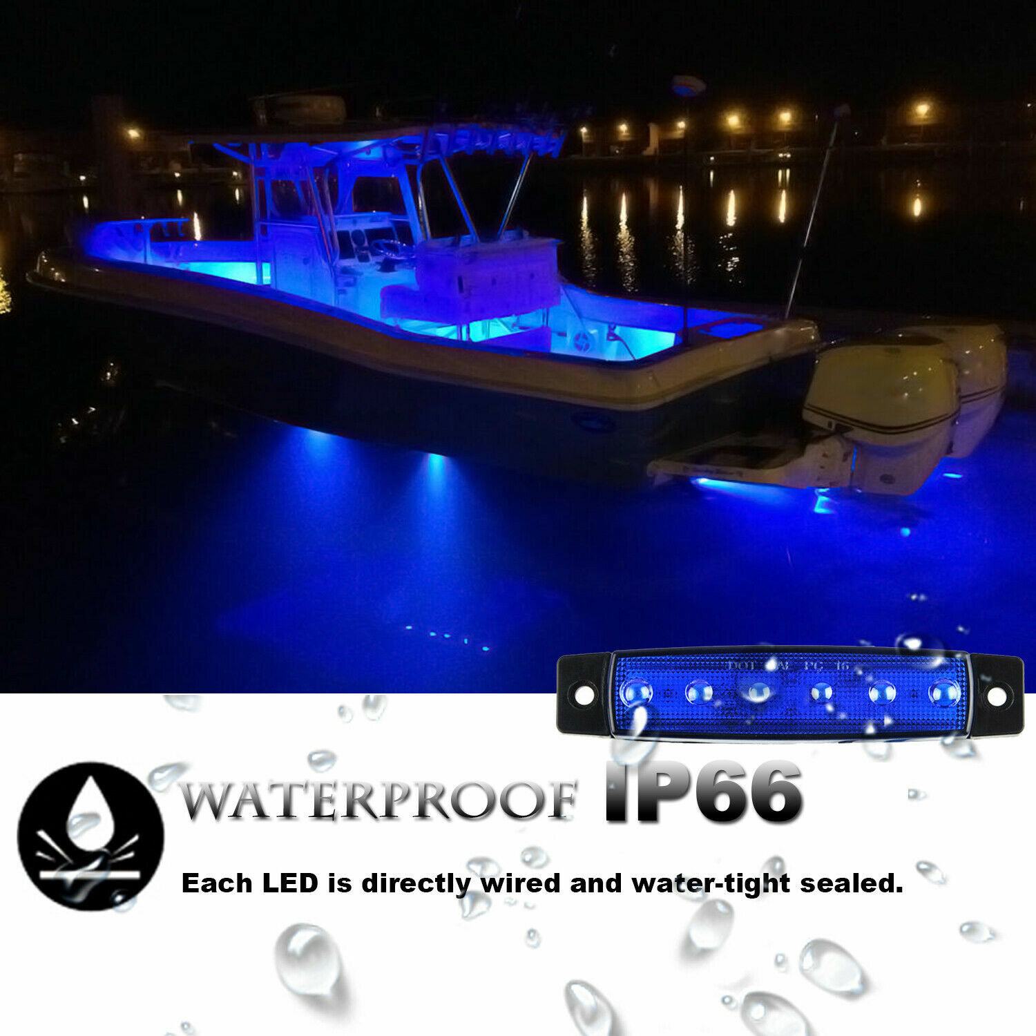 12 Pcs Marine Boat LED Deck Courtesy Lights Waterproof Blue Stern Transom Light