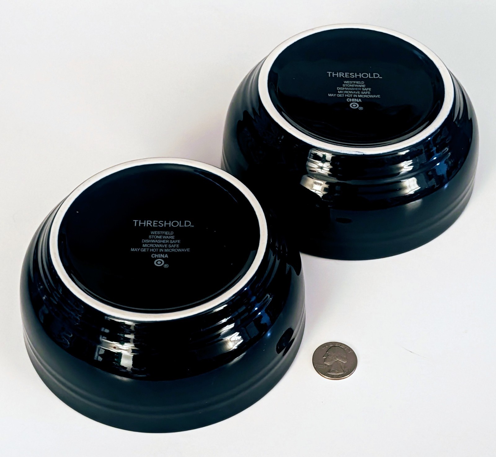 Set 2 Threshold "Westfield" Stoneware Cereal Soup Bowls 6" Navy Blue Excellent!