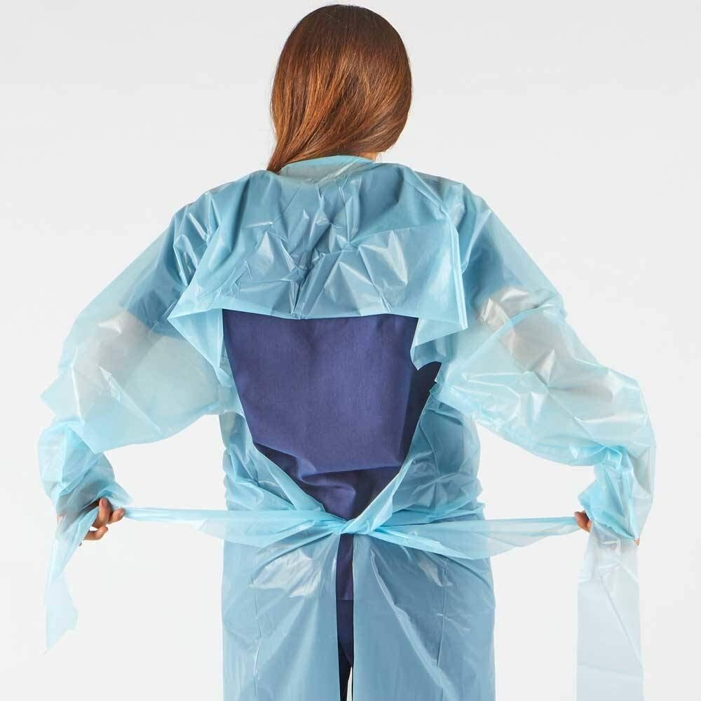 150ct case Polyethylene Level 1 Disposable Non-Surgical Isolation Gowns Blue