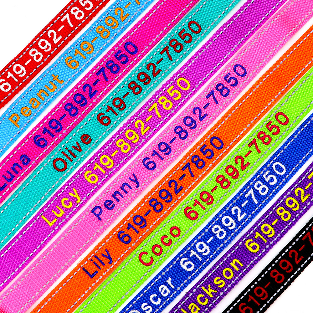 Custom Personalized Dog Collar Embroidered Pet ID Name Number Reflective Nylon