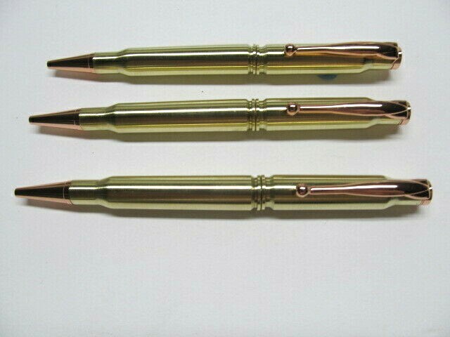 3pc  Handmade RIFLE BULLET Pens from .308 Brass & 30-06 Cartridges. VERY NICE!!!