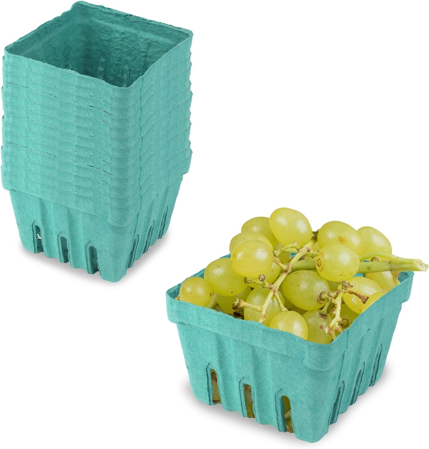 MT Products 1 Pint Green Pulp Vented Berry Produce Baskets - Pack of 15