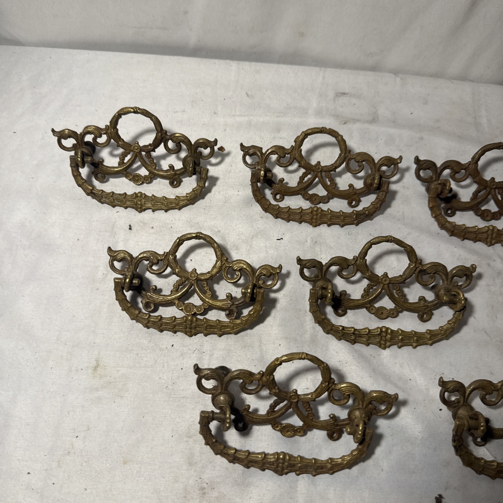 10 Ornate Filagreed Antique Brass Pull Drawer Cabinet Handle Ornate Hardware