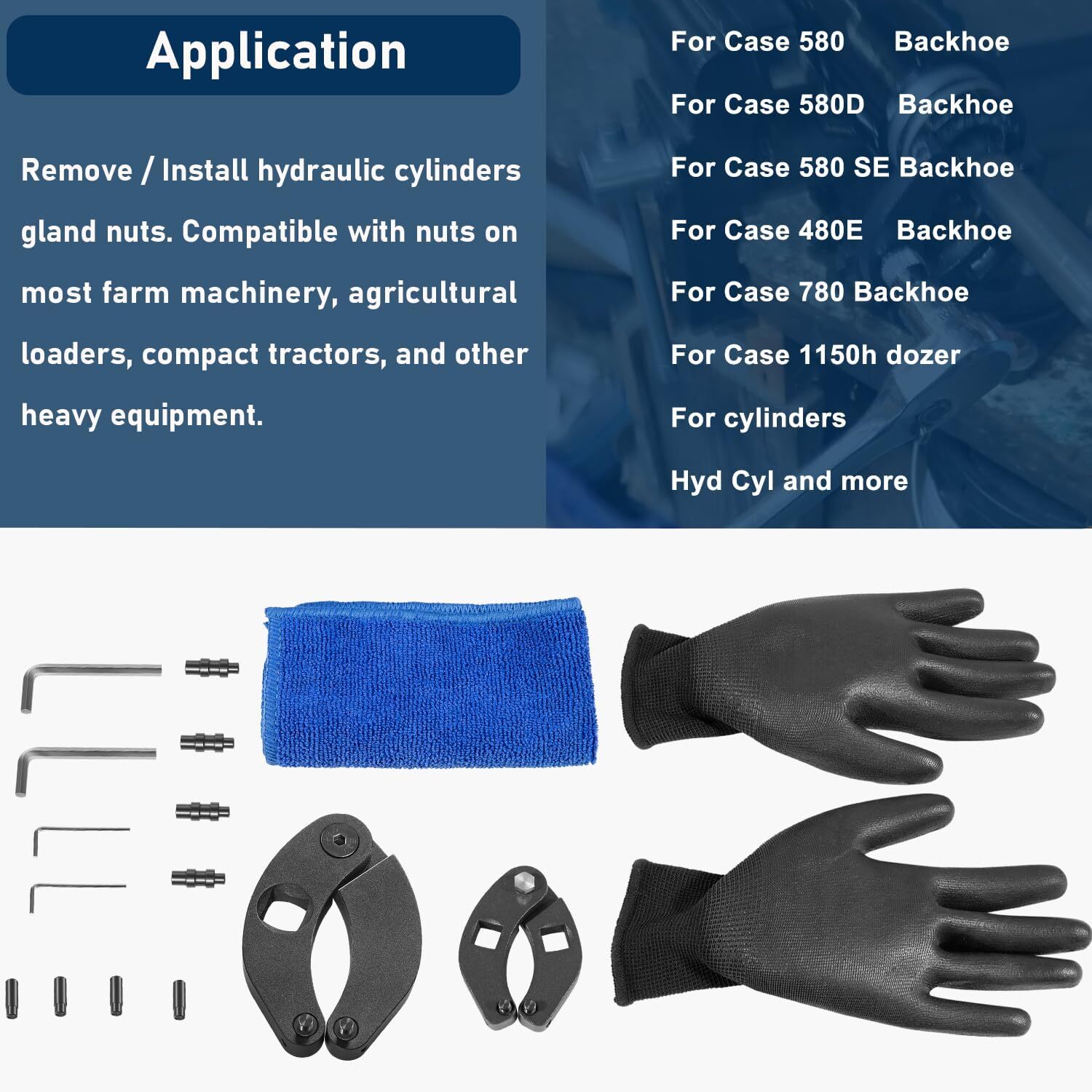 Gland Nut Wrench Set 1266& 7463,2 Hydraulic Cylinder Spanner Wrench Set W/Gloves