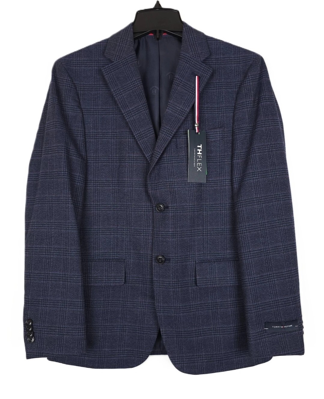 Tommy Hilfiger Men's Modern-Fit Flex Stretch Sport Coat Navy Pink Plaid 36S NWT