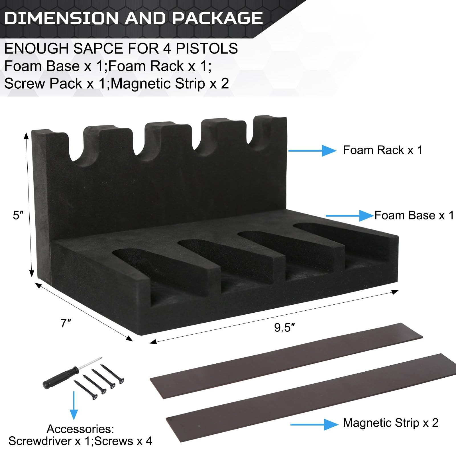 Pistol Rack for Gun Safe Soft Foam Handgun Storage Holder Organizer Black