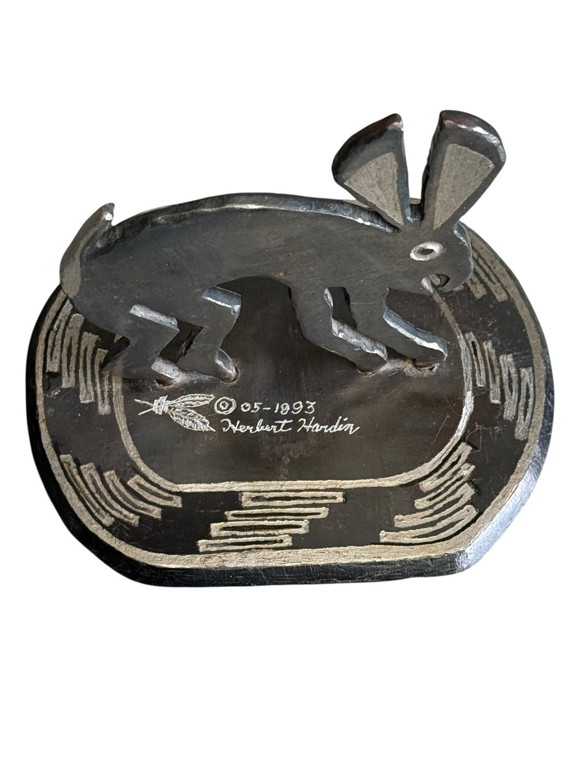 Herbert Hardin Signed Metal Mimbus Rabbit Sculpture 1993 Santa Clara Southwest