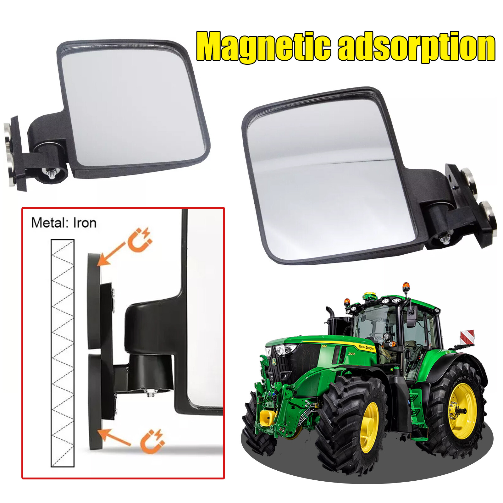 Fit For Kubota John Deere 220lb Rated Magnet Tractor Side Mirror LH & RH Pair