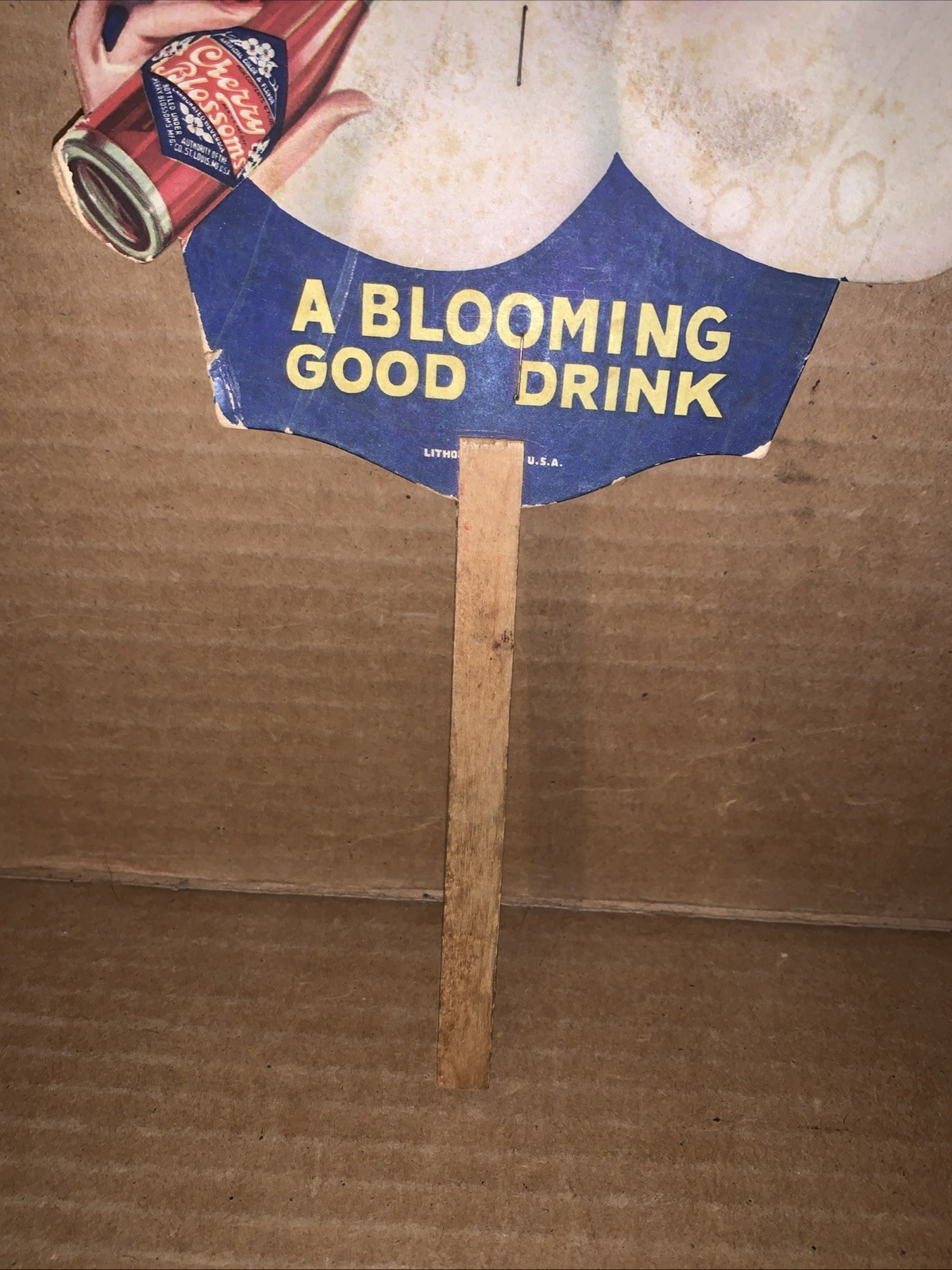 Cherry Blossoms Antique Soda Advertising Fan Used, Free Shipping