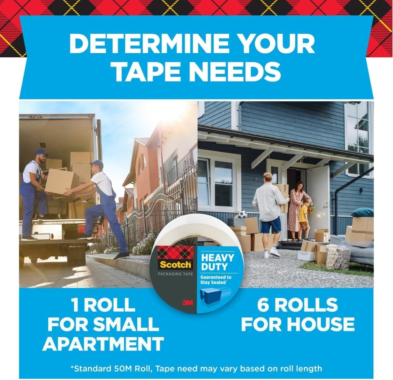 3M Scotch Tape Gun Dispenser with Heavy Duty 3850 Shipping Packaging Tape, 1Roll