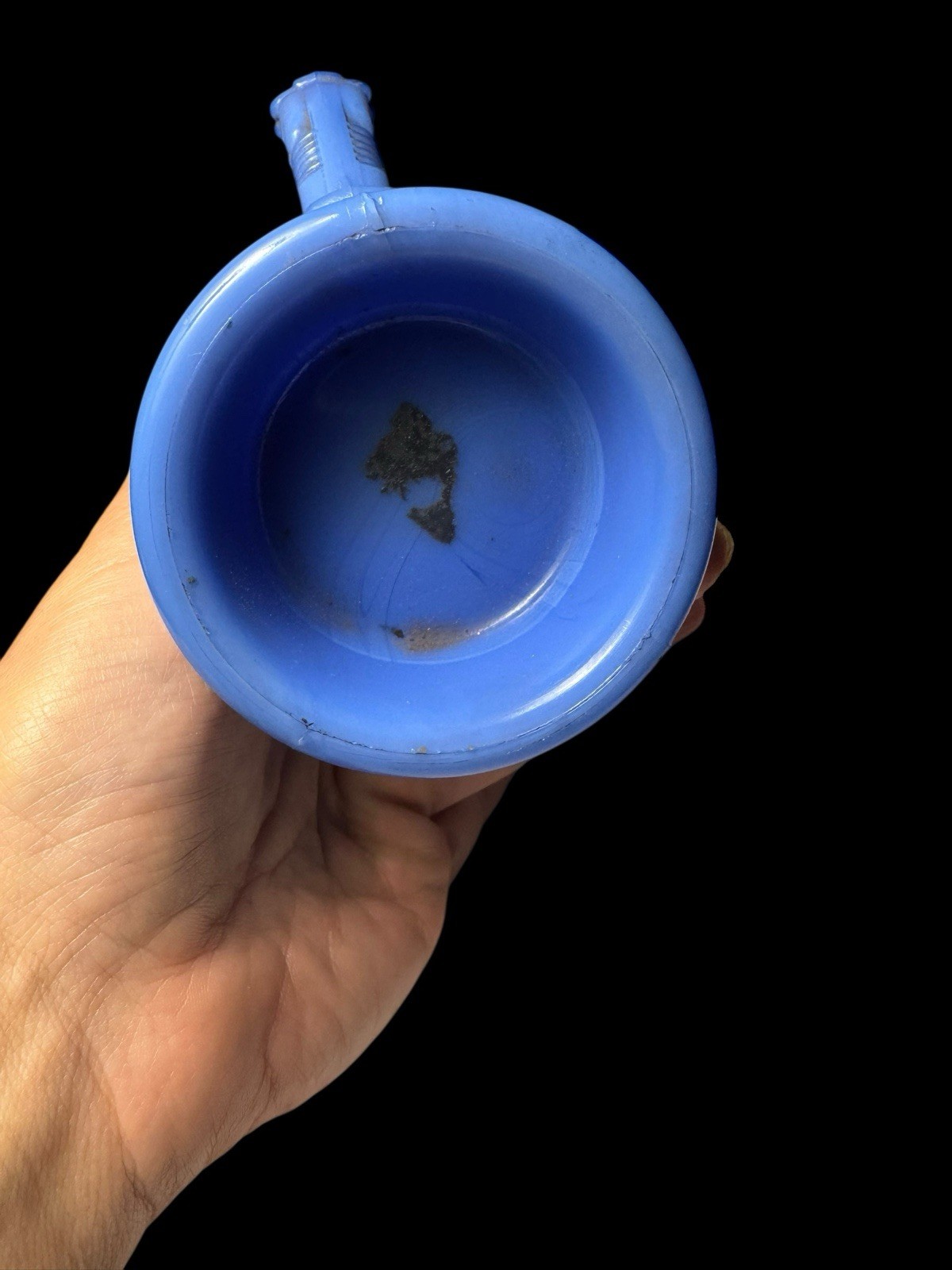 Vintage Blue Pressed Glass Stein Mug Figural Medieval Scene Handle Cup 5”