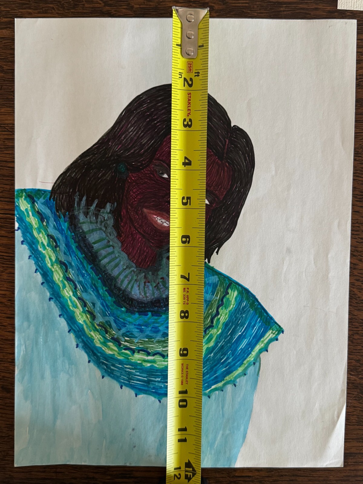 Original Young African-American Woman Pen Marker Portrait Drawing 9"x12"