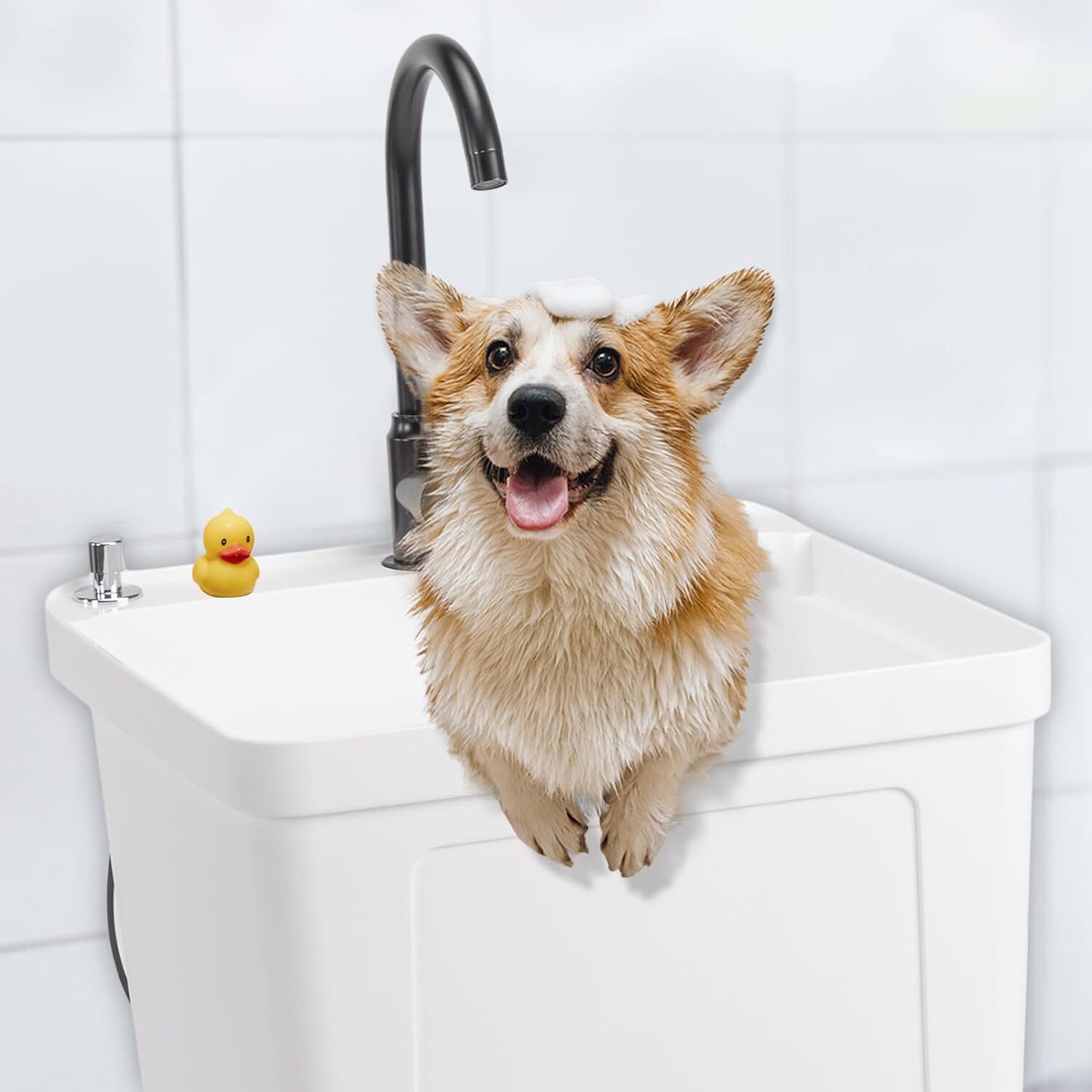 Utility Sink Laundry Tub for Washing Room with Stainless Steel Faucet Space Save