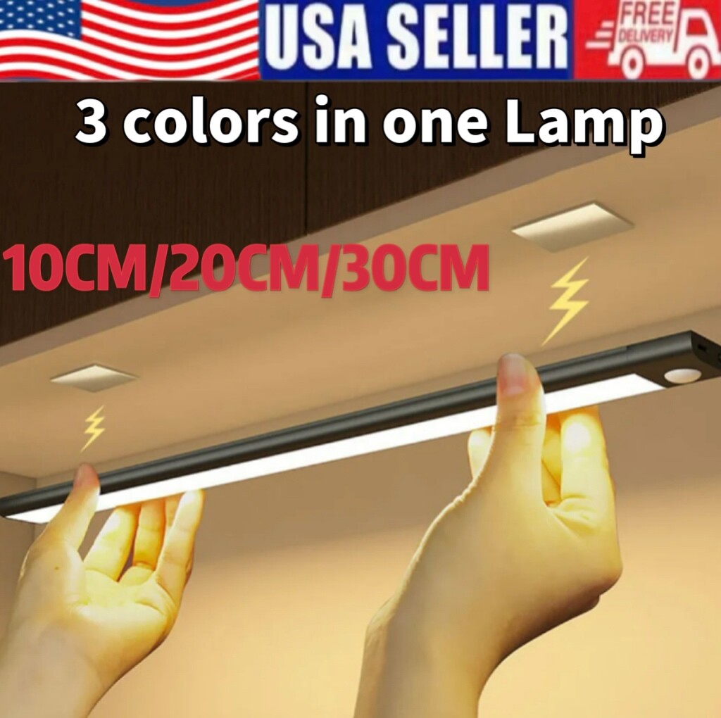 LED Motion Sensor Under Cabinet Closet Light USB Rechargeable Kitchen Lamp Strip