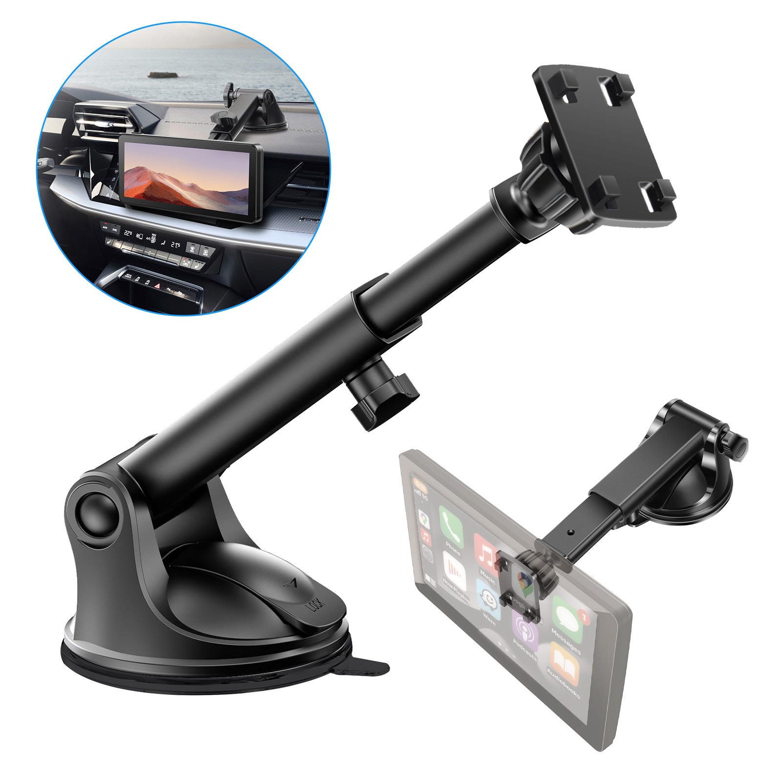 7-11"CarPlay Screen Holder 360° Rotation Dash & Windshield Monitor Display Mount