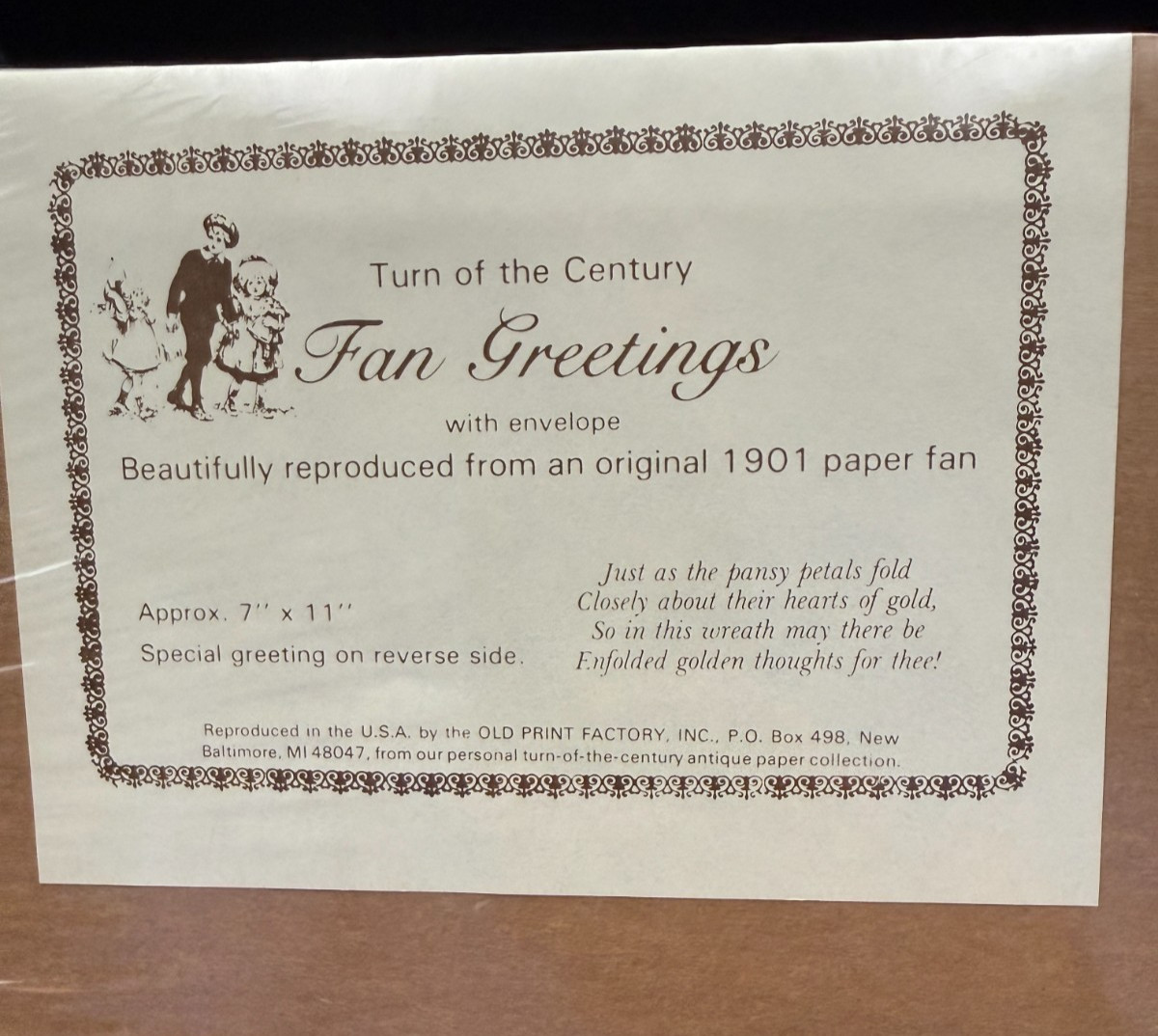 Vtg Old Print Factory Repro 1901 Paper Fan Victorian Girl Turn of the Century