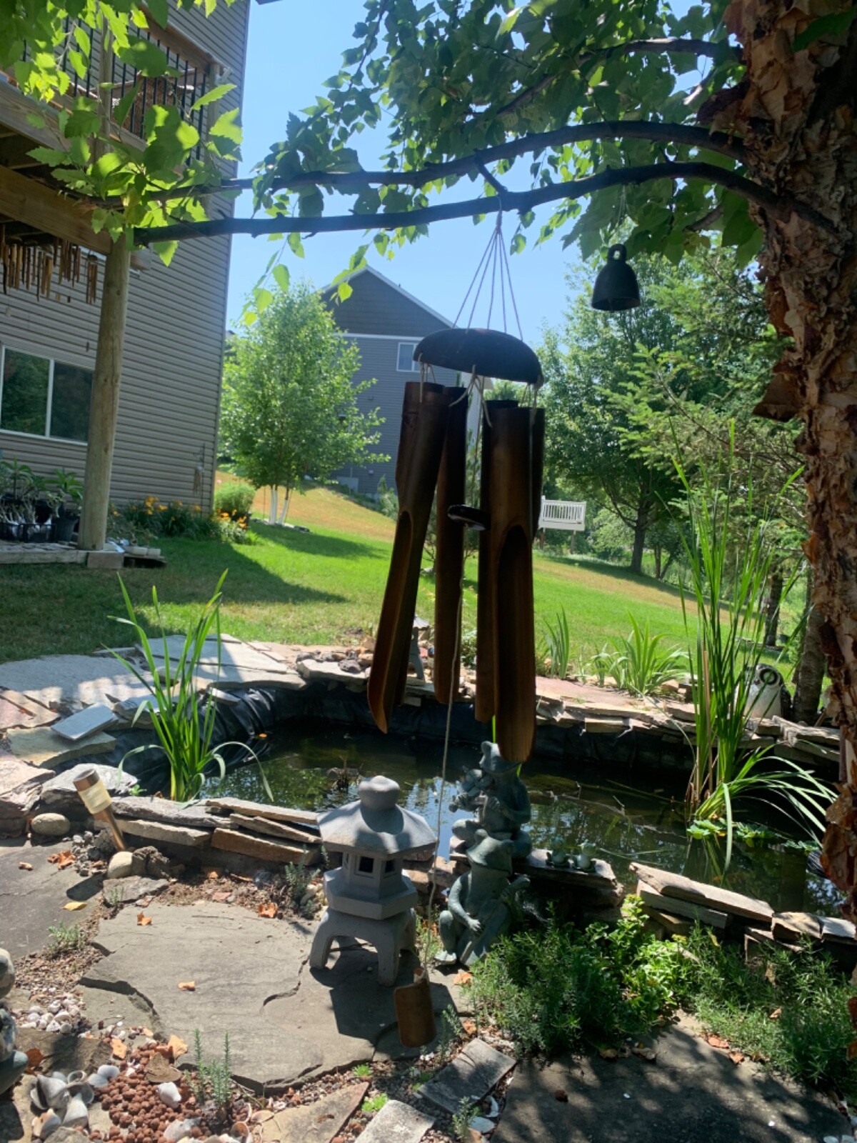 28 inches - Dark Stain with Coconut Top Bamboo Wind Chimes FREE SHIP