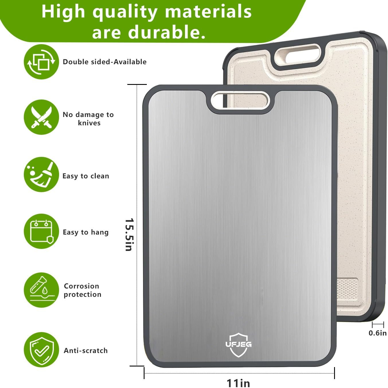 Titanium Cutting Board for Kitchen, Cutting Board Double Sided Food Grade, Pure