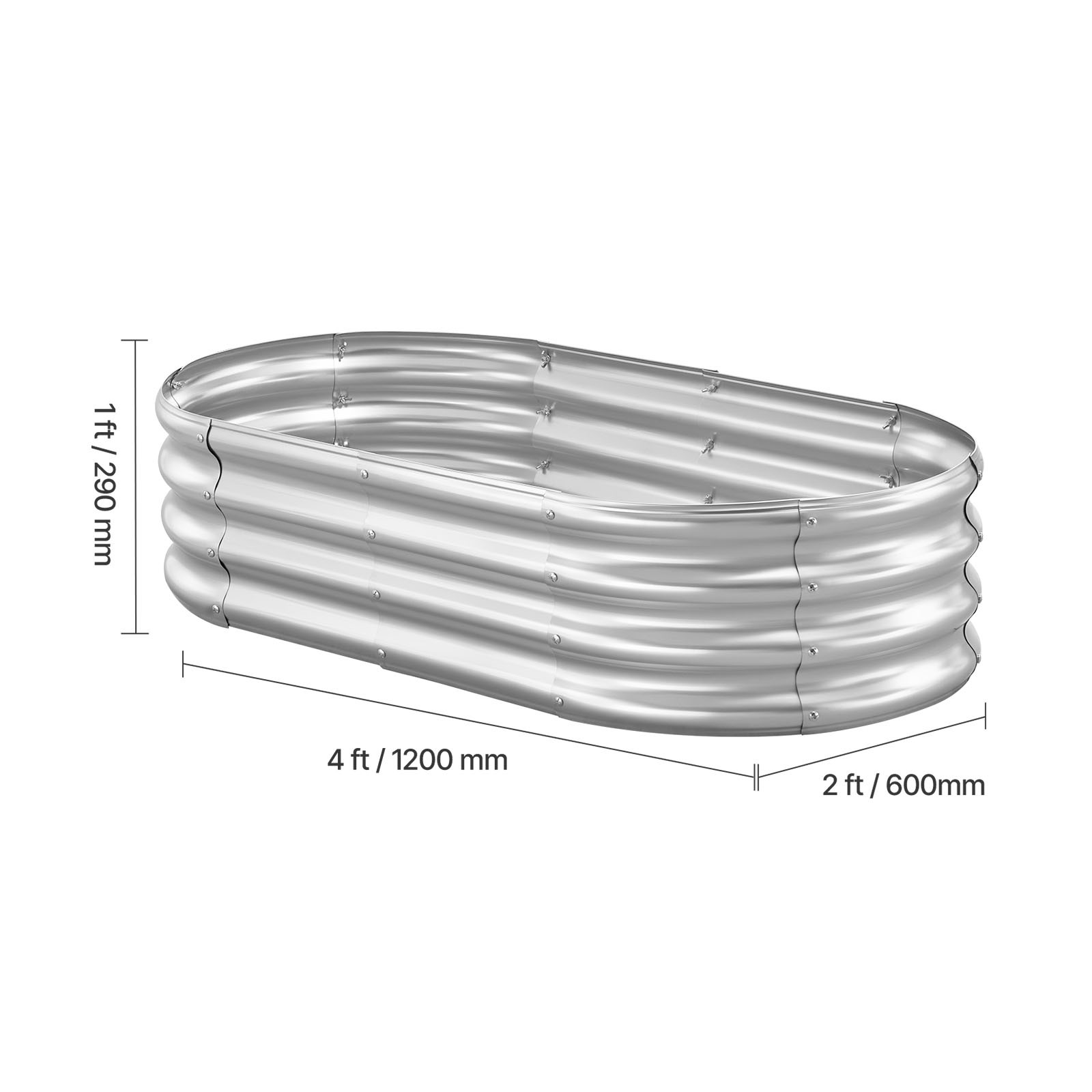 Uimoso Metal Raised Garden Bed Galvanized Planter Box 4x2x1 ft in Silver Finish