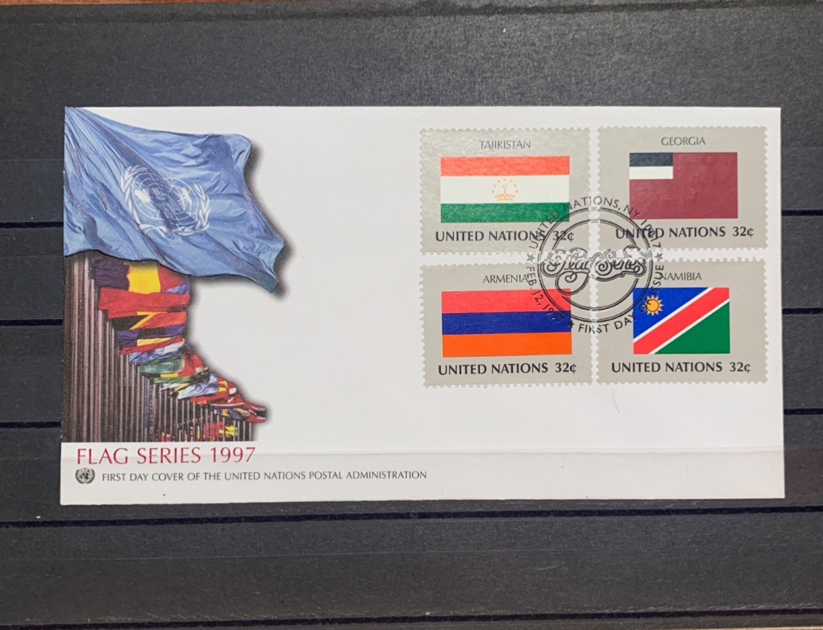 1997 UN  Armenia  Georgia Tajikistan Namibia Flag FDC United Nations League