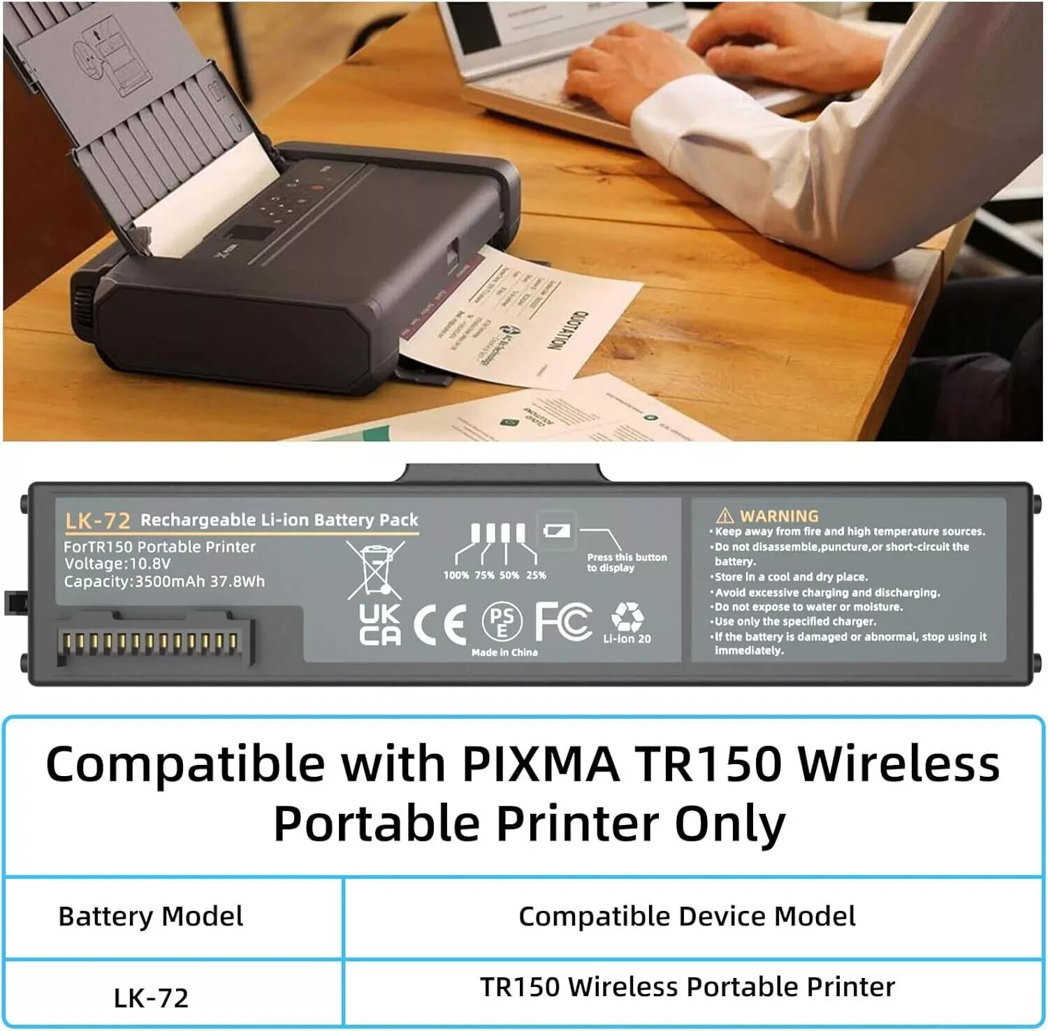 LK-72 Internal Battery for Canon PIXMA TR150 Mobile Printer 10.8V - Free Ship US