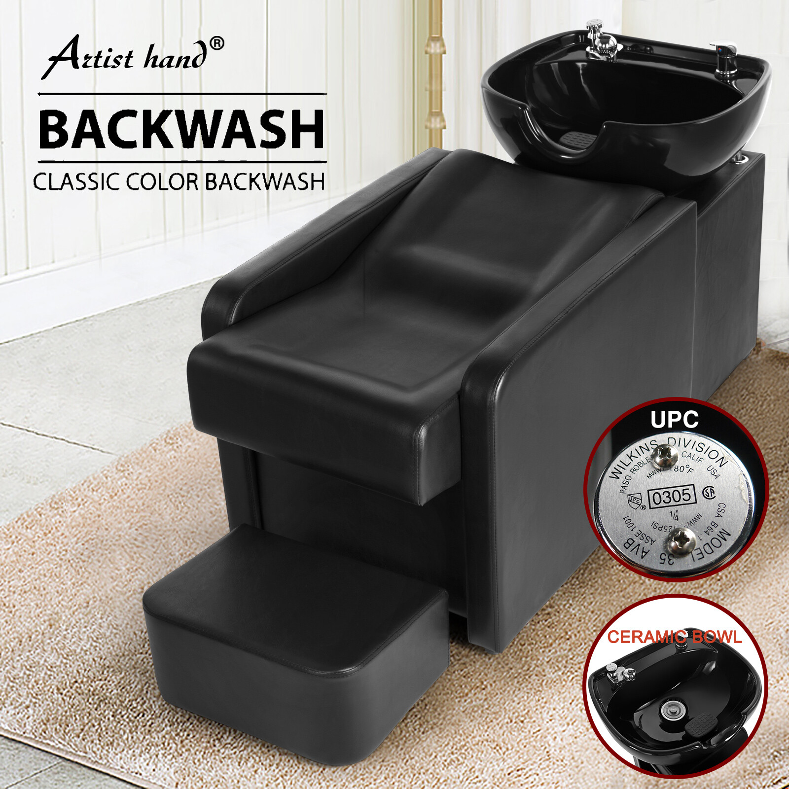 Backwash Unit Ceramic Bowl Sink Barber Chair Shampoo Salon Spa Beauty w/Footrest