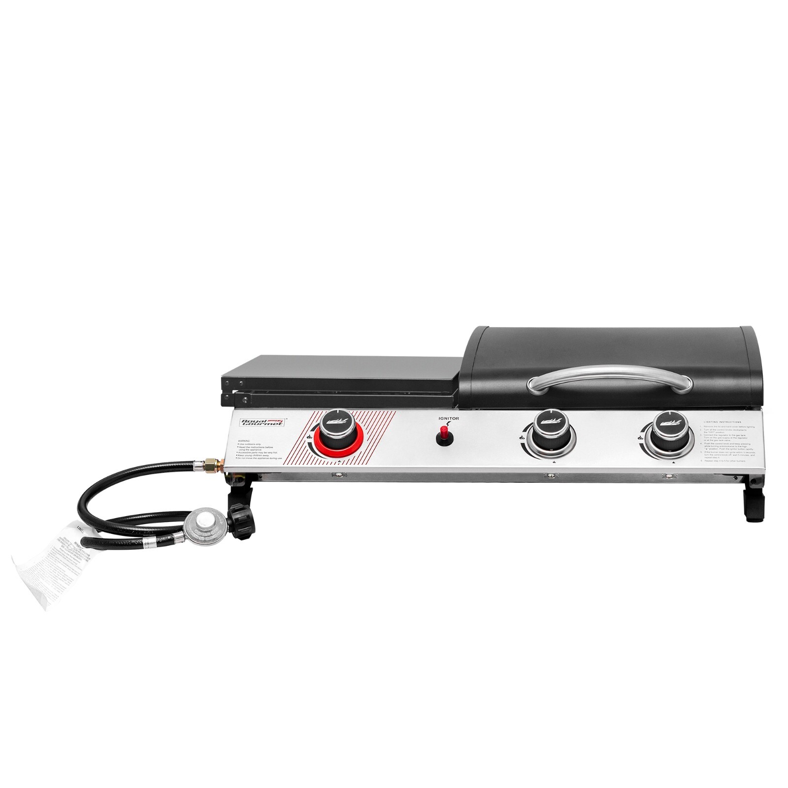 Royal Gourmet 3-in-1 Portable Gas Griddle with Side Burner and Lid for Outdoor