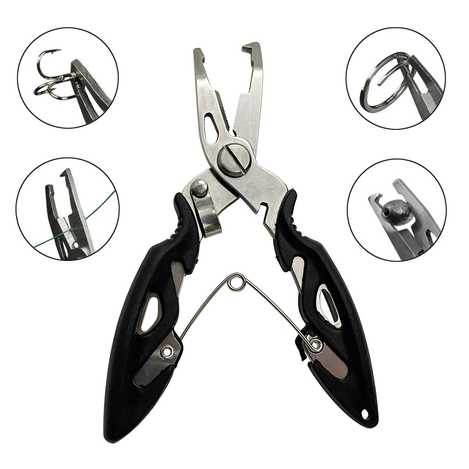 Fishing Pliers Scissors Line Cutter Split Ring Hook Remover Tool Multifunction