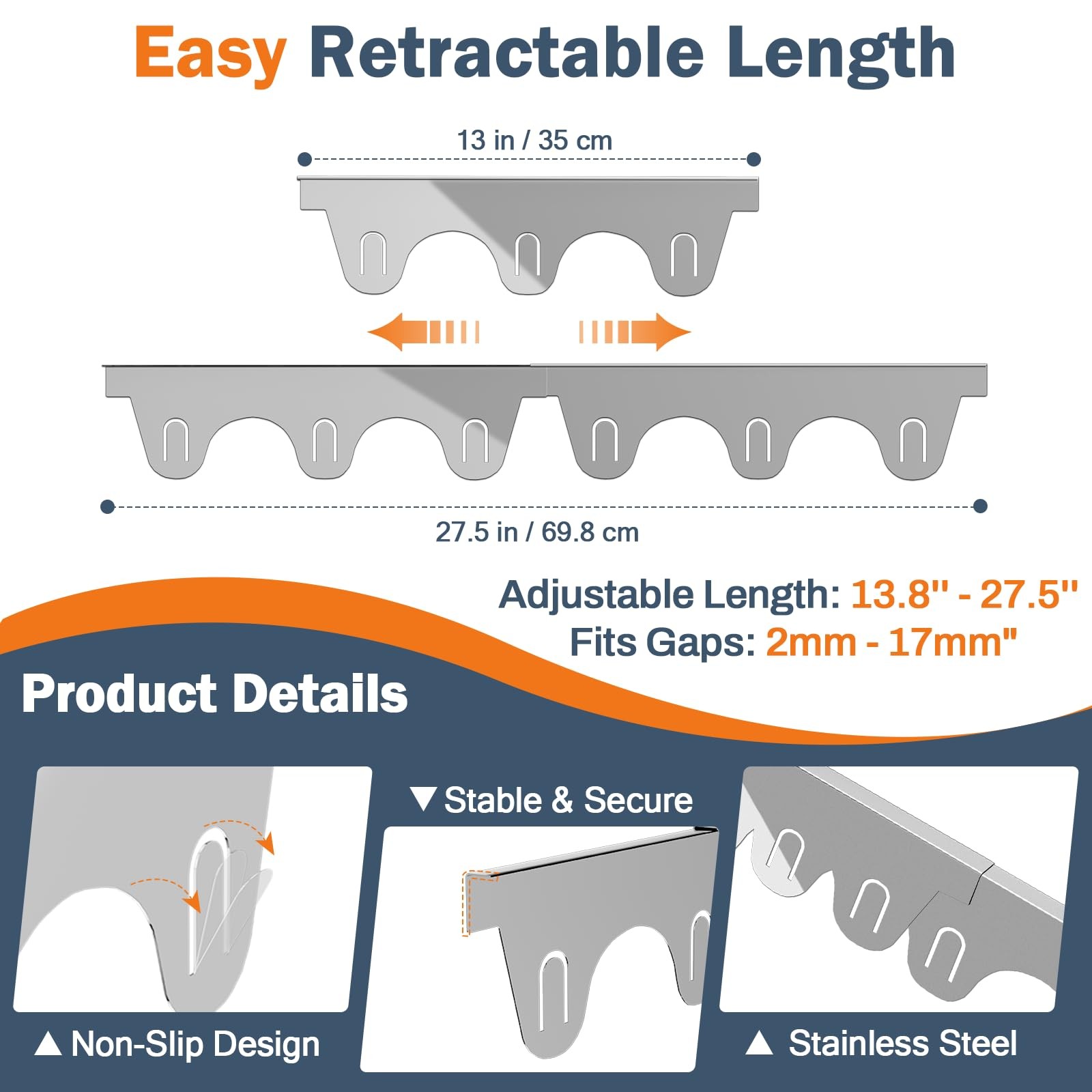 Stove Gap Covers Stainless Steel, 2Pack Retractable Stove Gap Filler (13.8"–2...