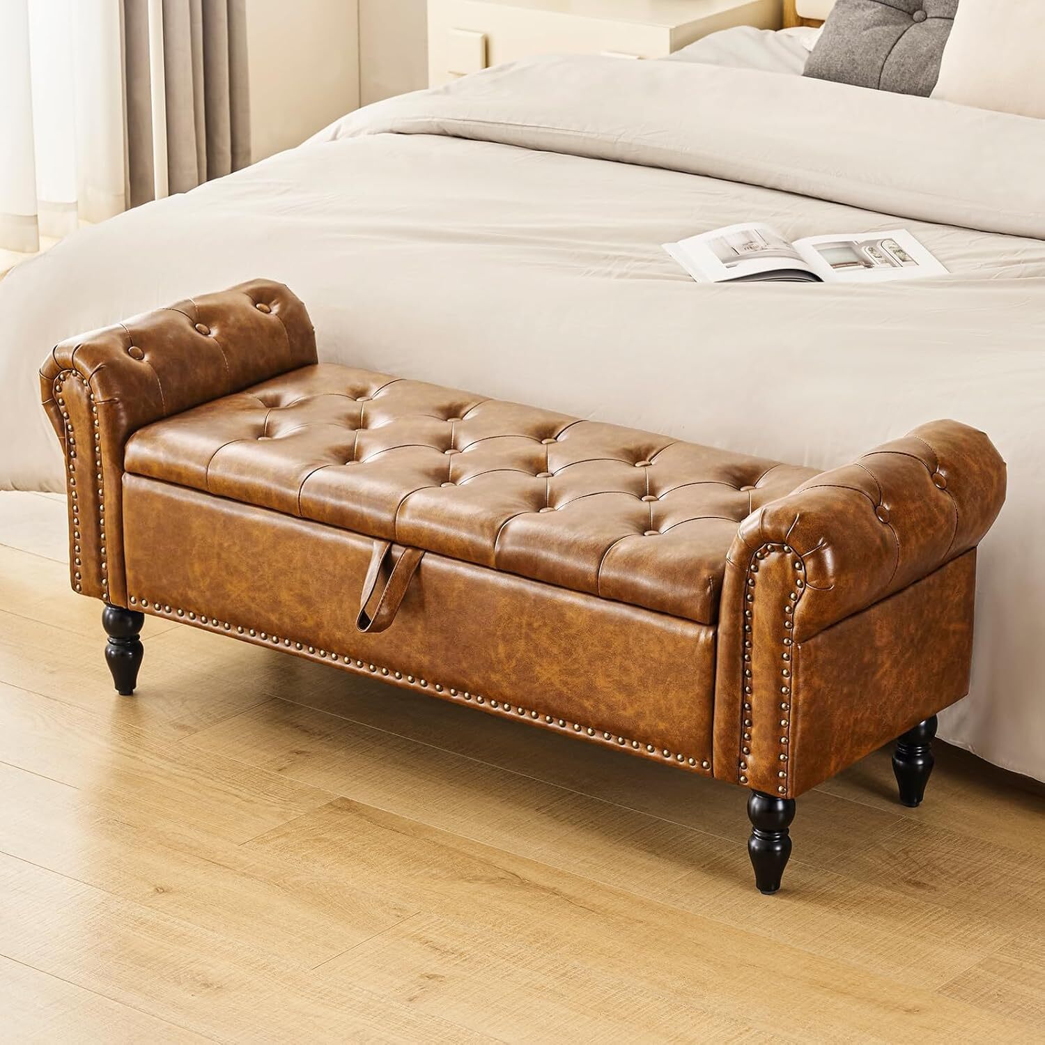 Furnimart Storage Bedroom Bench for End of Bed,Faux Leather Upholstered Ottoman