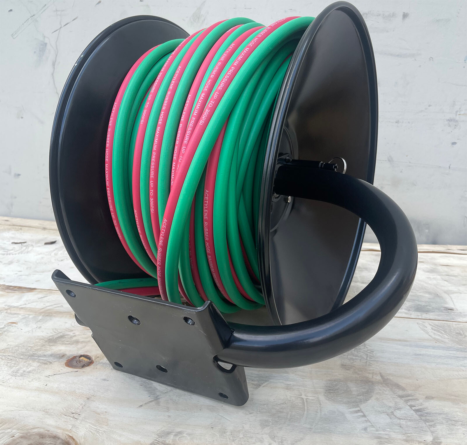 300psi 100' Manual Twin Oxy Acetylene Welding Hose Reel Mount w/100ft Weld Hoses